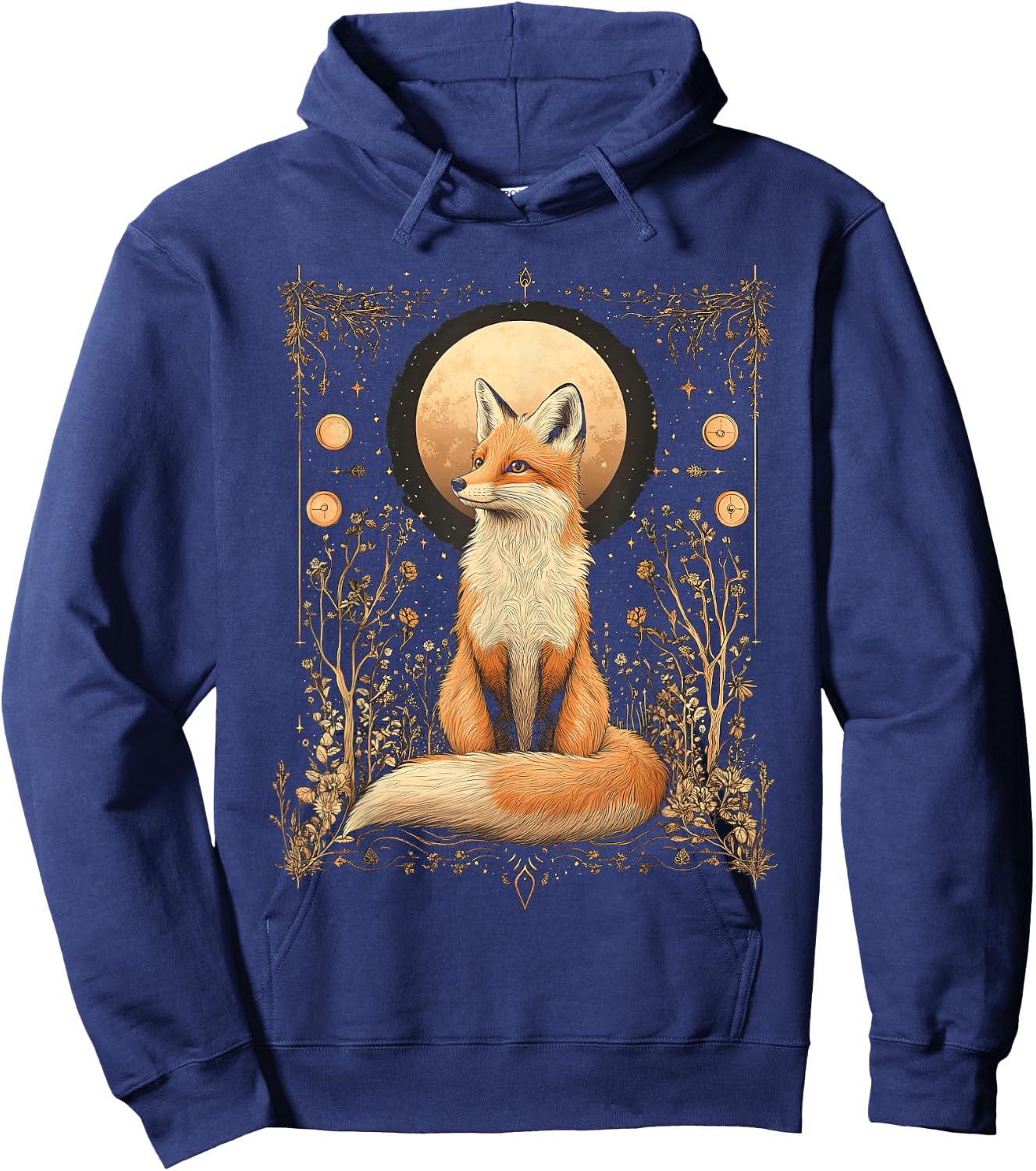 Mystic Moon and Moonphase Fox Mystical Flowers Aesthetic Hoodie - Hoodie | Navy