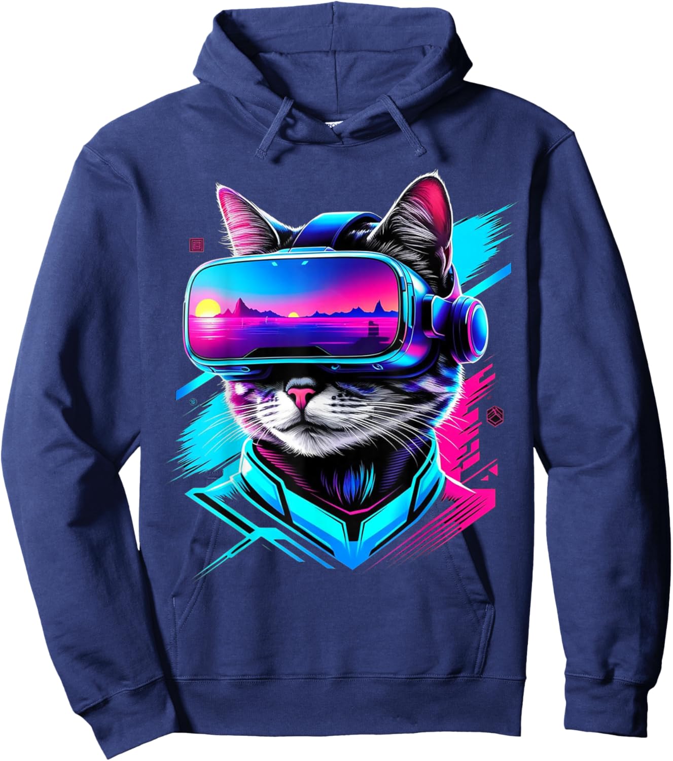 Funny VR Gamer Cat In VR Headset Virtual Reality Gaming Hoodie - Hoodie | Navy