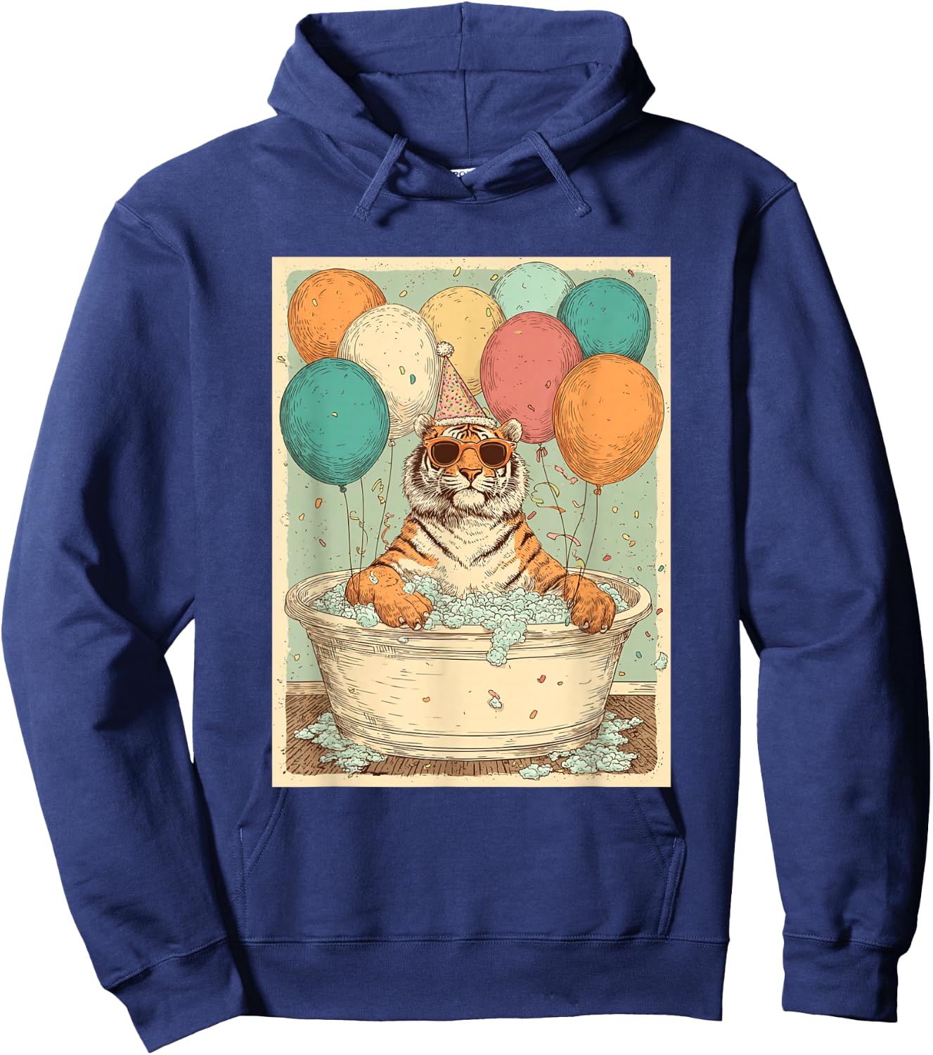 Tiger Birthday Party Balloons Bathtub Art Print Hoodie - Hoodie | Navy