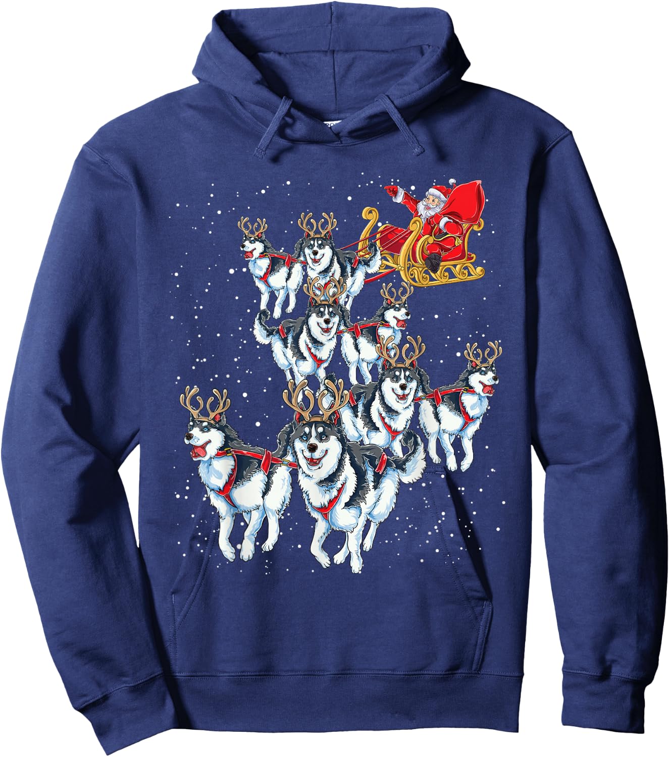 Funny Santa Sleigh with Husky Reindeer - Christmas Dog Women Kids Hoodie - Hoodie | Navy