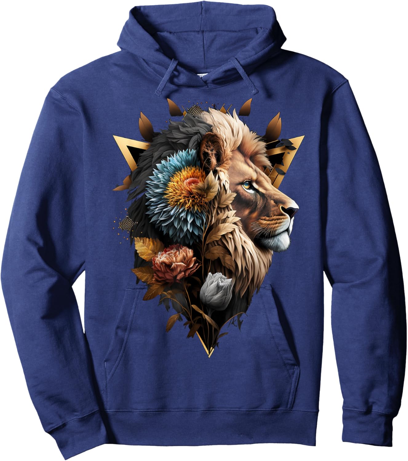 Lion Flowers Artwork Animal Print Art Lion Motif Hoodie - Hoodie | Navy