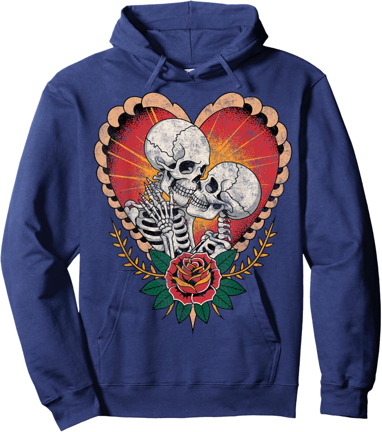 Couple Skeletons American Traditional Old School Tattoo Ink Hoodie - Hoodie | Navy
