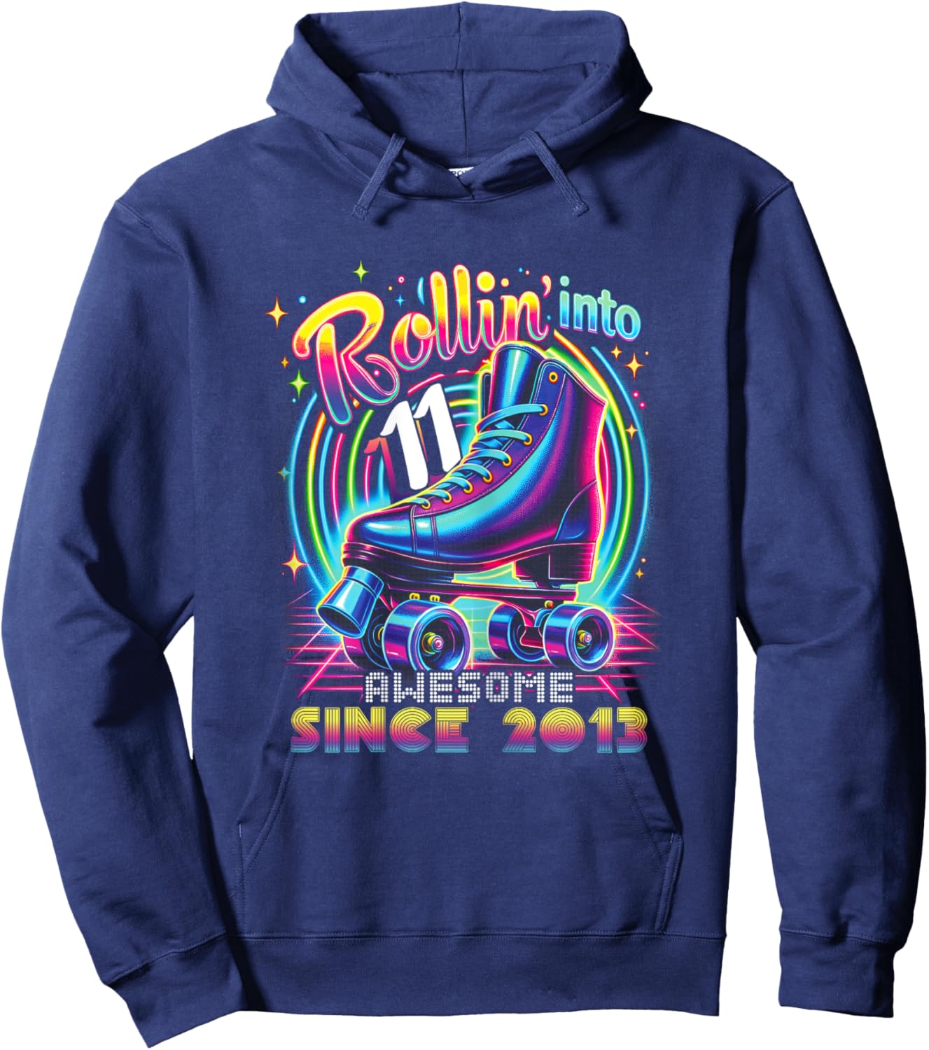 Roller Skate 11th Birthday Skating Girls Rollin 11 2013 Hoodie - Hoodie | Navy