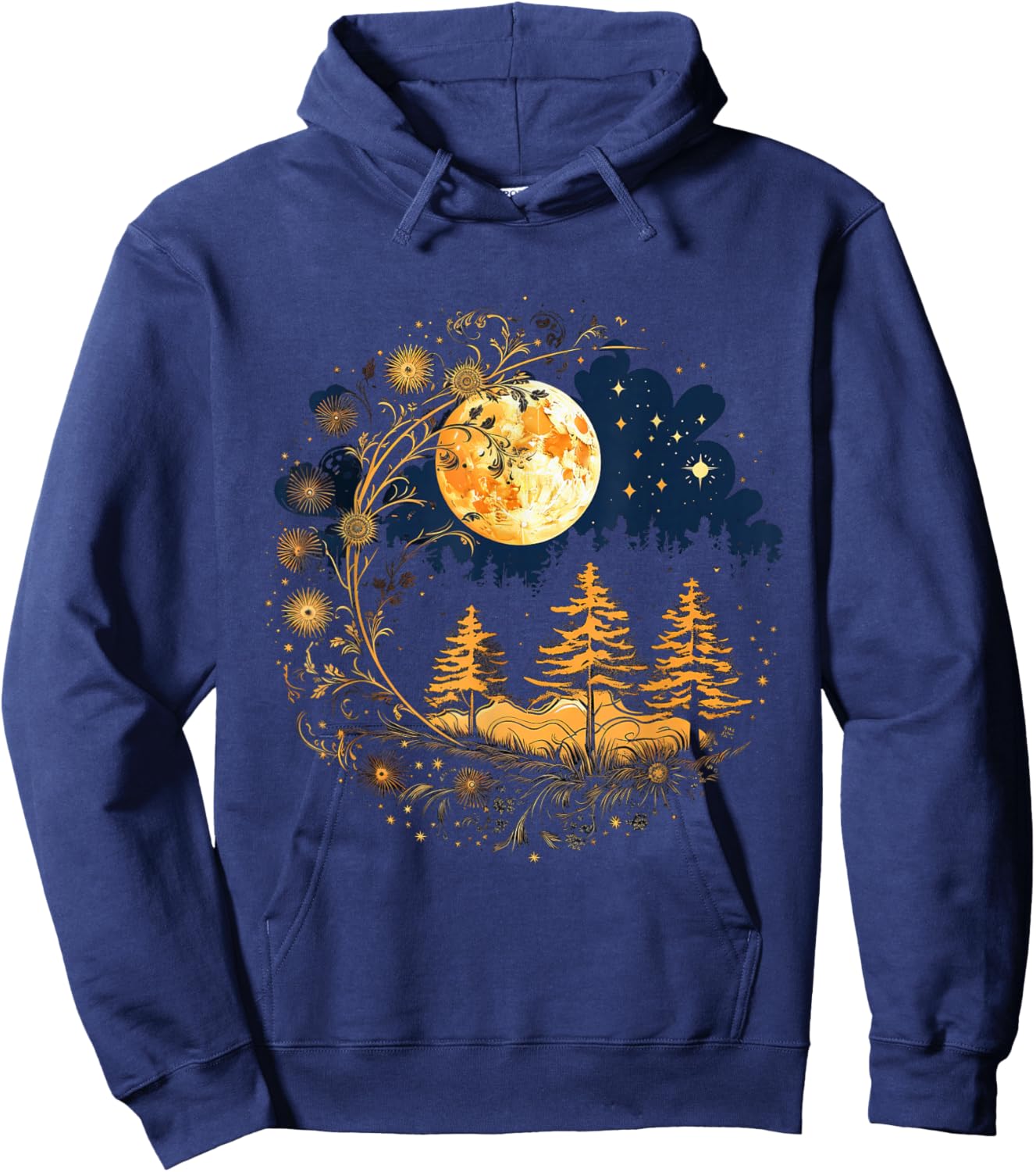 Mystical Sun and Moon with Woman Mystical Flowers Aesthetic Hoodie - Hoodie | Navy