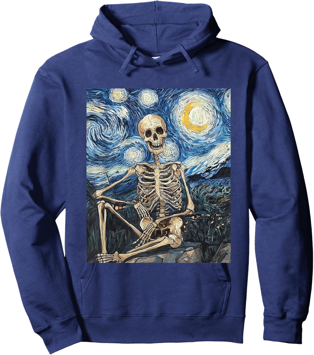 Skeleton Ghost Halloween - Van Gogh Style - Starry Night Hoodie - Hoodie | Navy