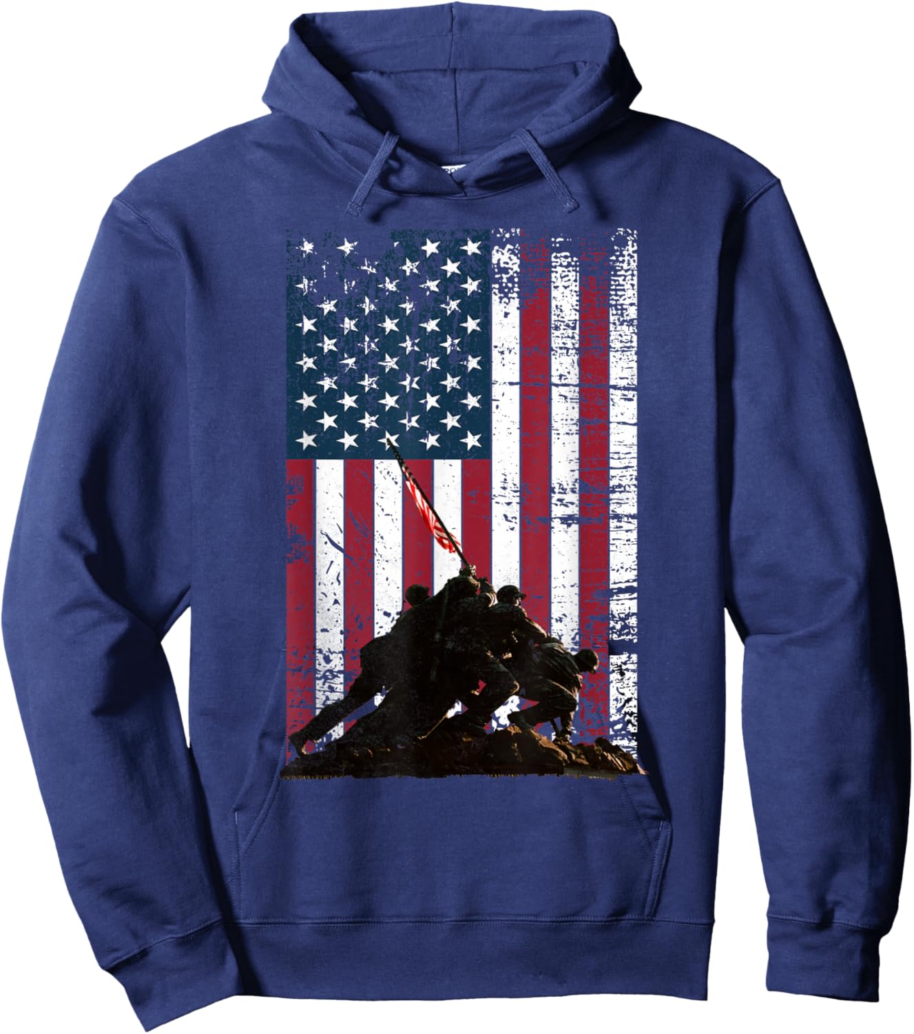 Iwo Jima Flag Raising Distressed US Flag WWII Veterans Hoodie - Hoodie | Navy