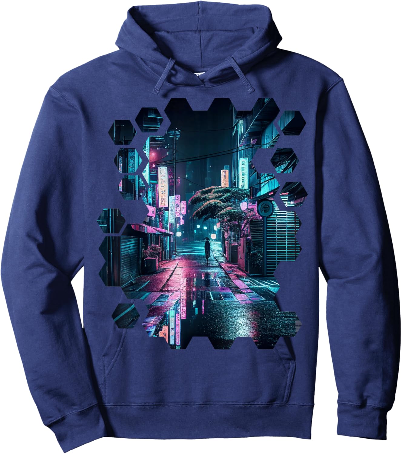 Vaporwave Aesthetic Streets of Tokyo by Night Tokyo Art Hoodie - Hoodie | Navy