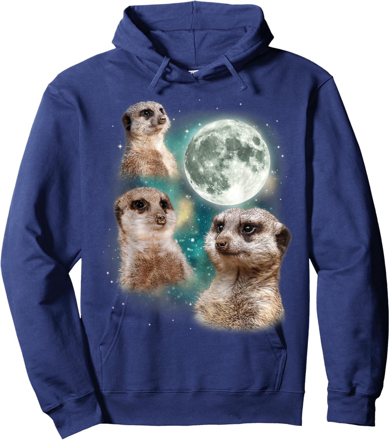 Three Meerkats Moon | African Desert Wildlife Parody Hoodie - Hoodie | Navy