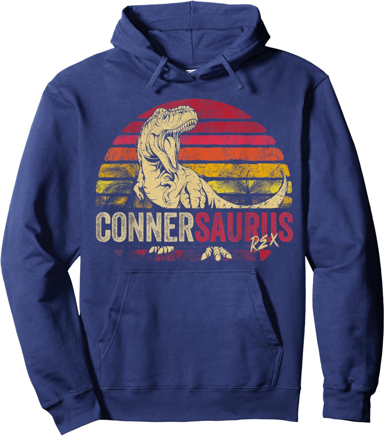 Conner Saurus Funny Personalized Dinosaur T Rex Boys Name Hoodie - Hoodie | Navy