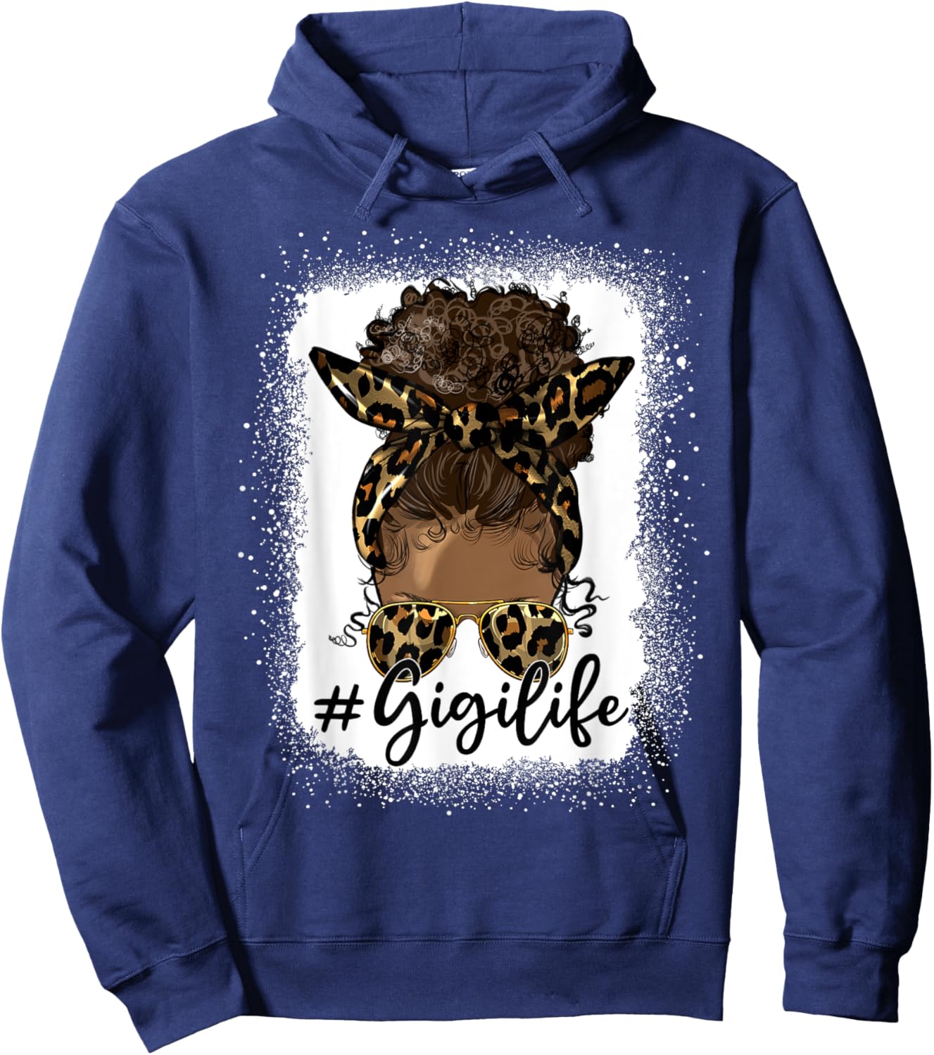 Gigi Life Black Women Afro Messy Bun Leopard Mother's Day Hoodie - Hoodie | Navy