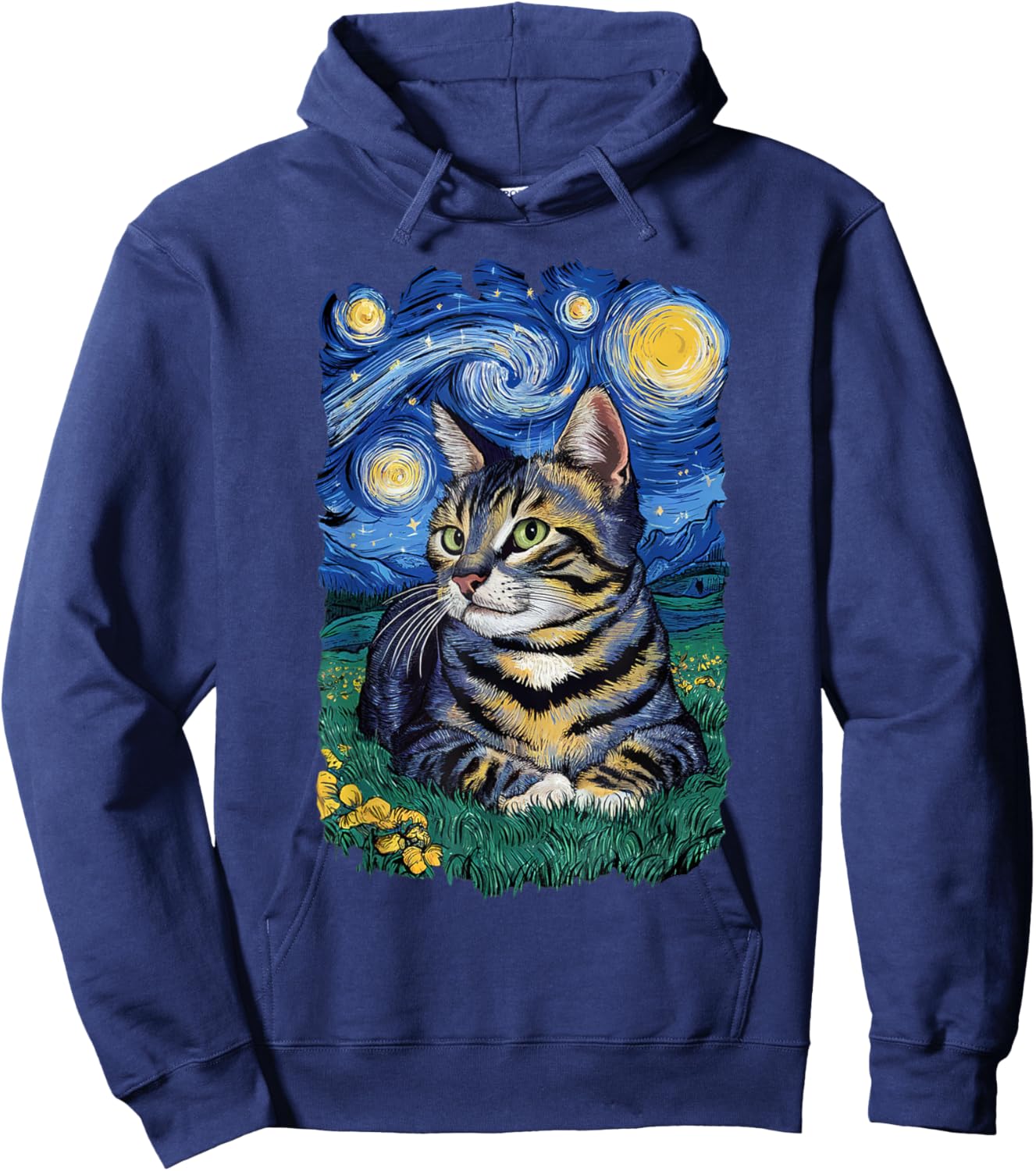 Van Gogh Cat Gifts Tabby Cat Owner Cat Lady Hoodie - Hoodie | Navy