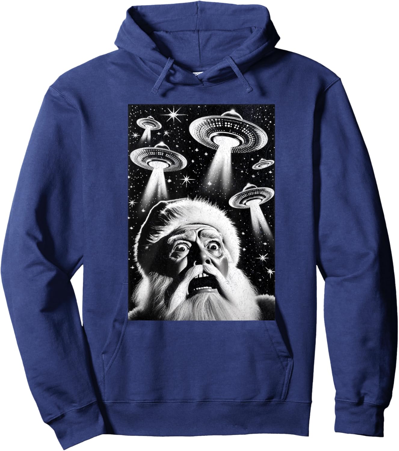 Santa UFO | Funny Invasion Meme Alien Santa Claus UFO Selfie Hoodie - Hoodie | Navy
