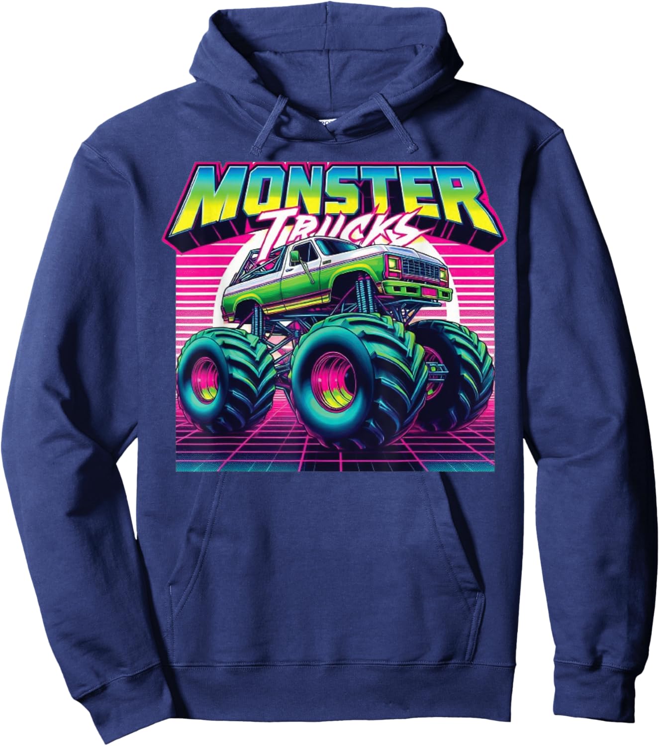 Monster Truck Birthday Party Retro Monster Trucks Hoodie - Hoodie | Navy