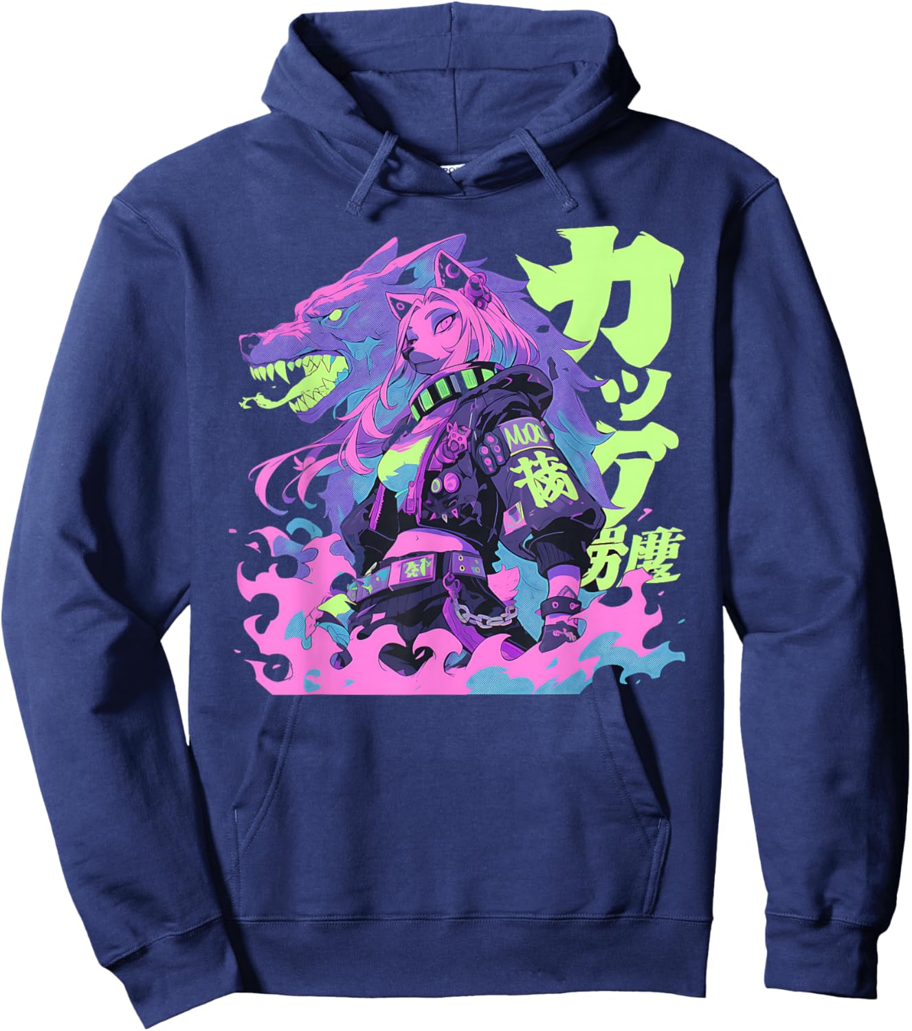 Goth Grunge Demon Anime Furry Wolf Horror Alt Aesthetic Hoodie - Hoodie | Navy