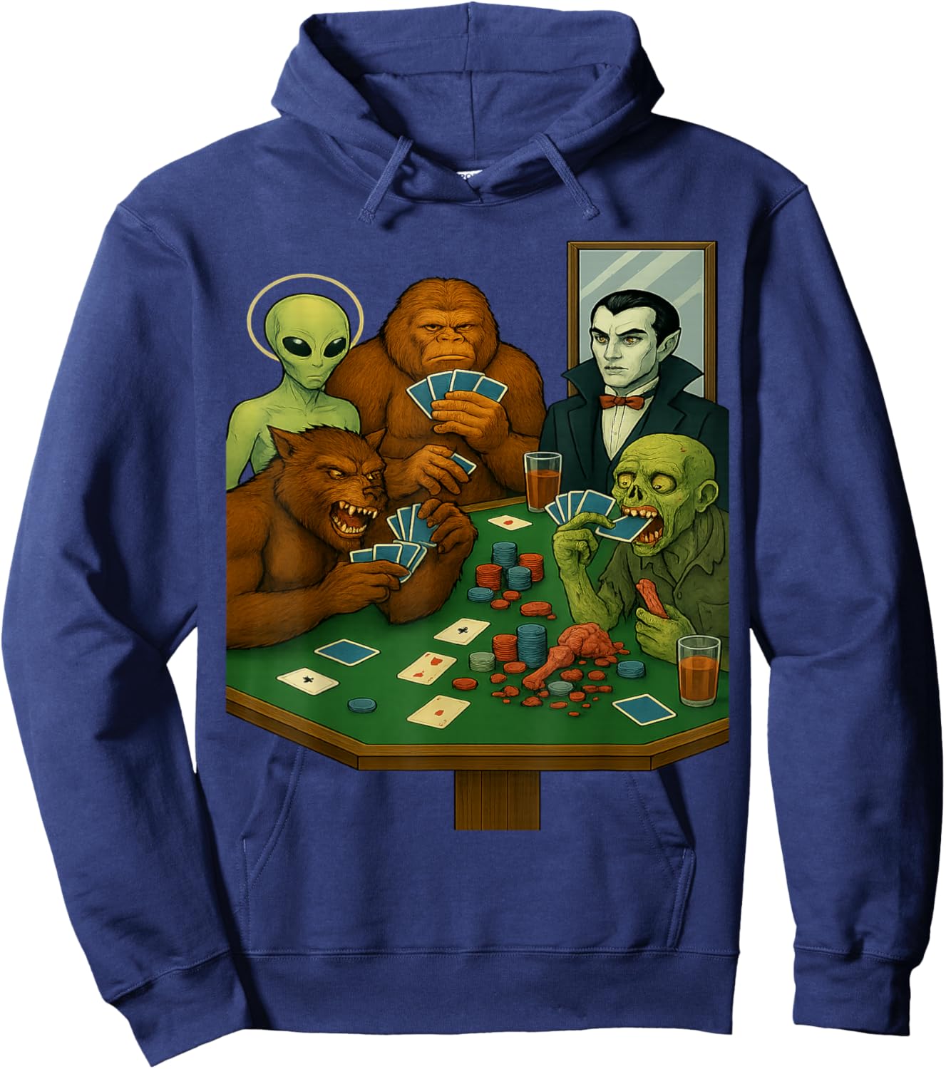 Sasquatch Alien Monsters Playing Cards Poker Funny Hoodie - Hoodie | Navy