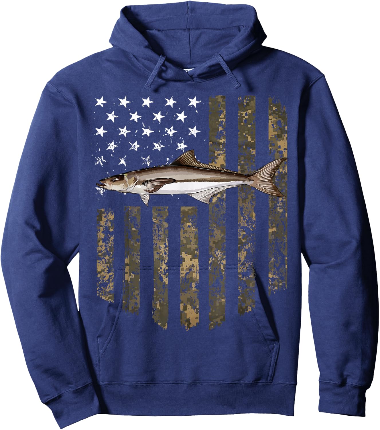 Camo American Flag Cobia Fishing 4th Of July Hoodie - Hoodie | Navy