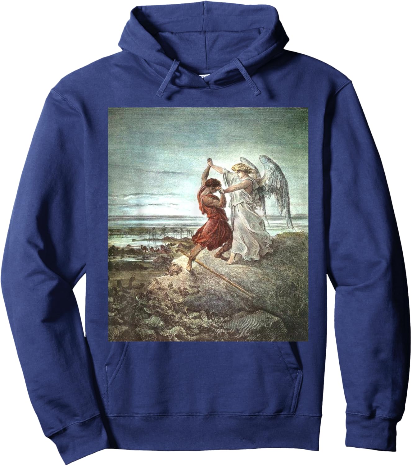 Jacob Wrestling With The Angel - -Adults, Black, Small Hoodie - Hoodie | Navy