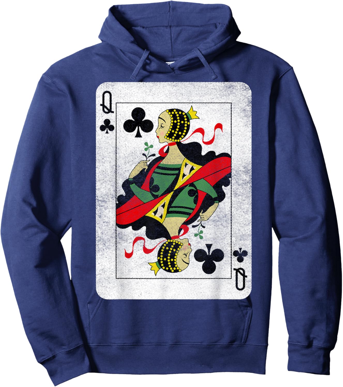 Queen of Clubs Playing Cards Halloween Party Costume Vintage Hoodie - Hoodie | Navy