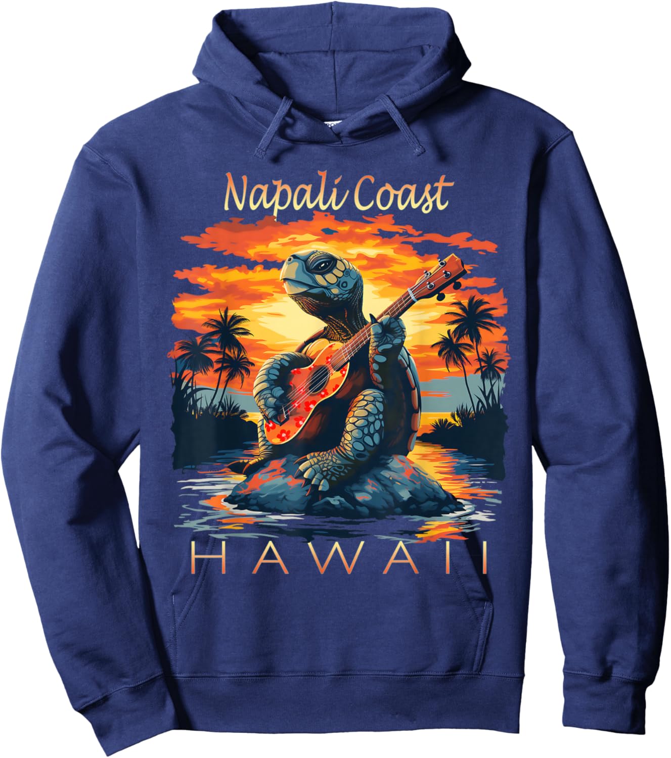 Cute Napali Coast Hawaii Sea Turtle Ukulele Souvenir Hoodie - Hoodie | Navy