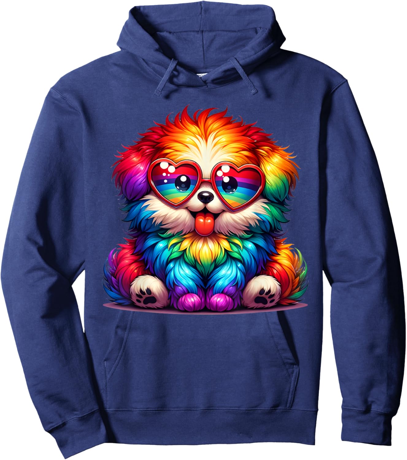 Rainbow Cute Dog Wearing Glasses Heart Puppy Love Dog Funny Men Women Kids Hoodie - Hoodie | Navy