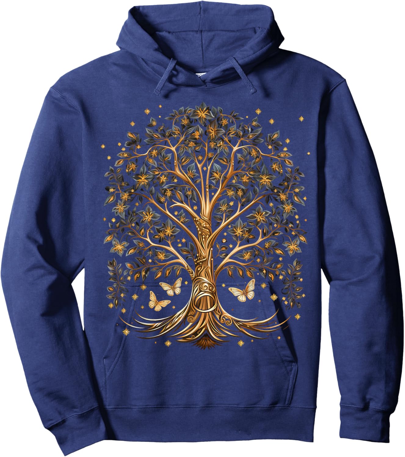 Fall Autumn falling leaves with Tree and Butterfly Hoodie - Hoodie | Navy