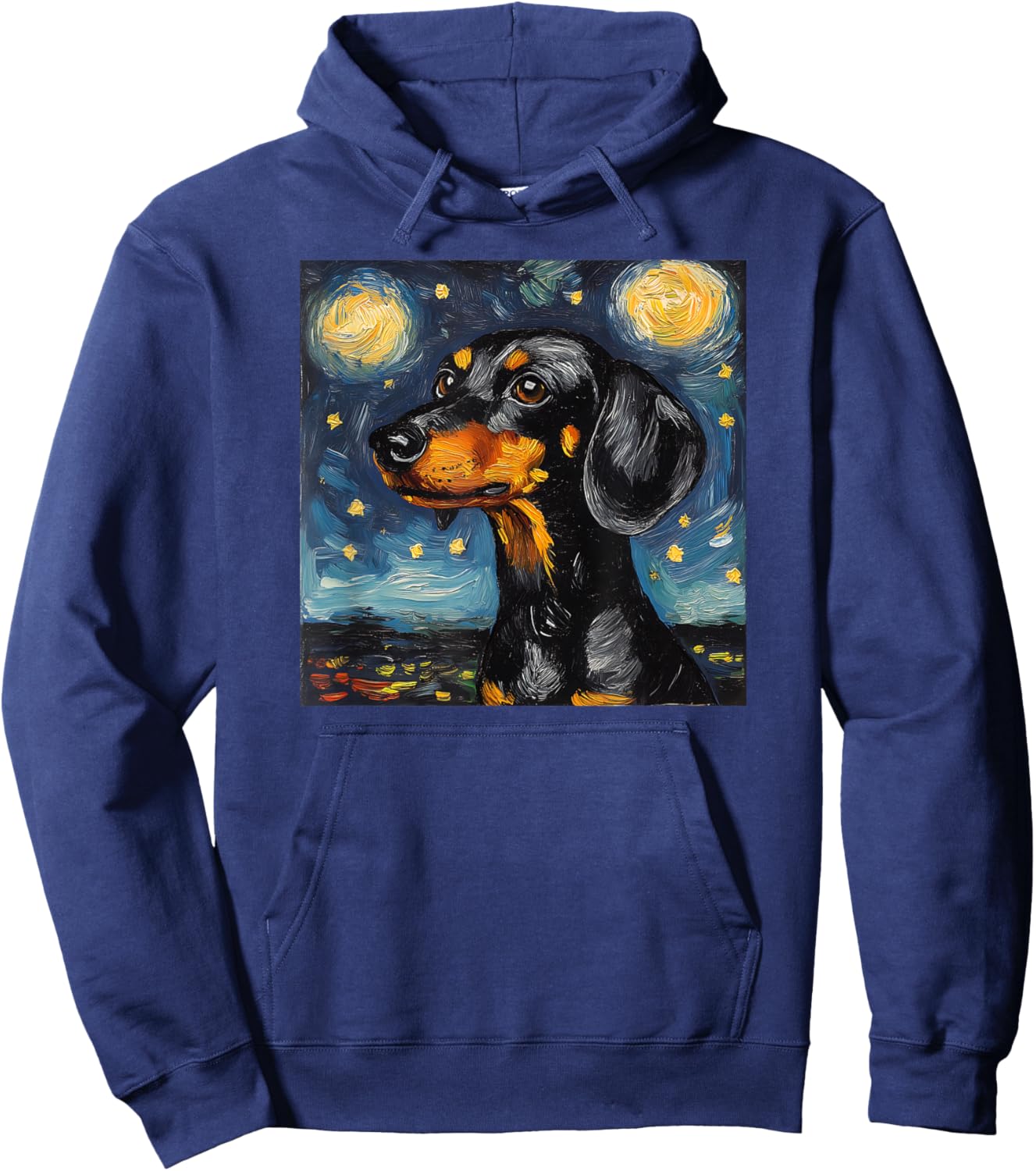 Cute Black and Tan Dachshund Starry Night Dog Art Hoodie - Hoodie | Navy