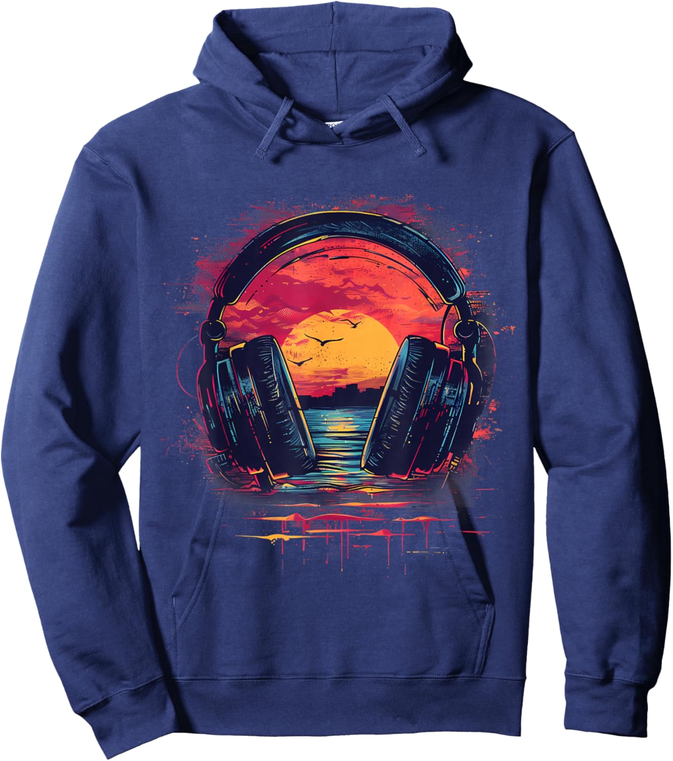 Headphones Music DJ Beatmaker House Music Sunset Artwork Hoodie - Hoodie | Navy