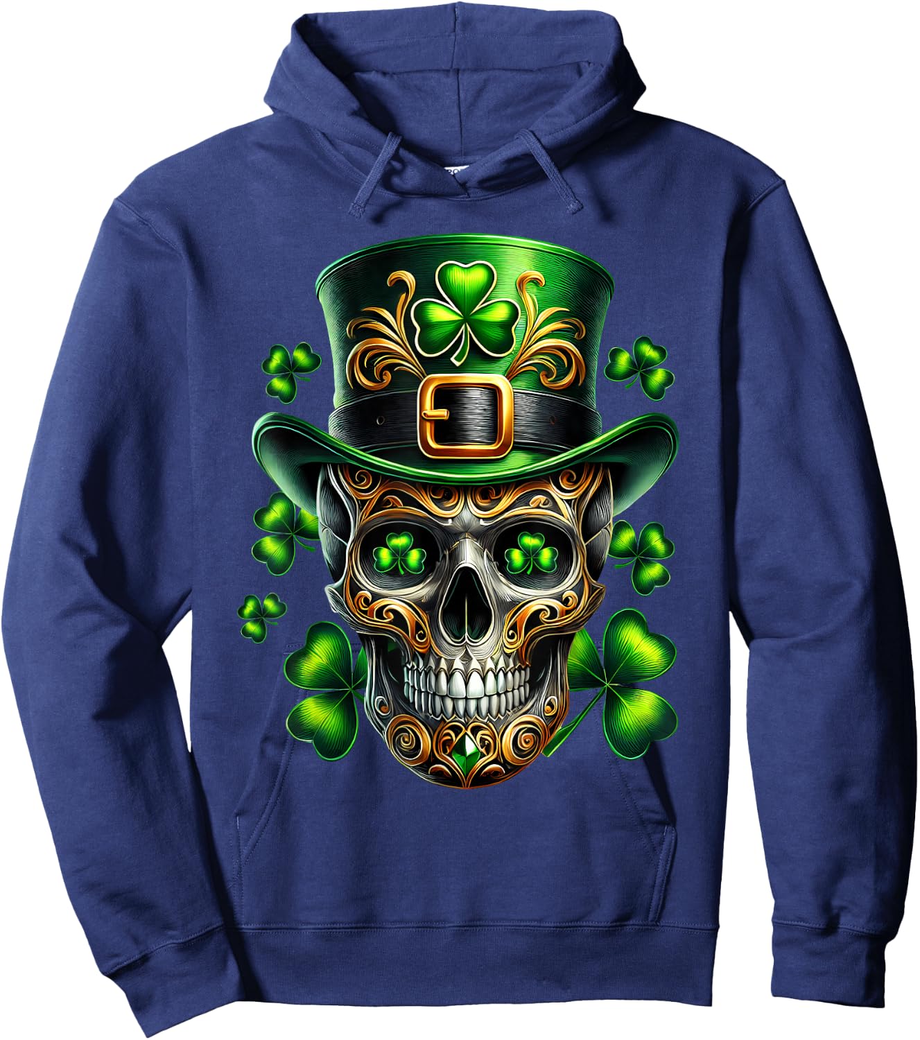 Men Irish Skull Shamrock Leprechaun Ireland St Patricks Day Hoodie - Hoodie | Navy