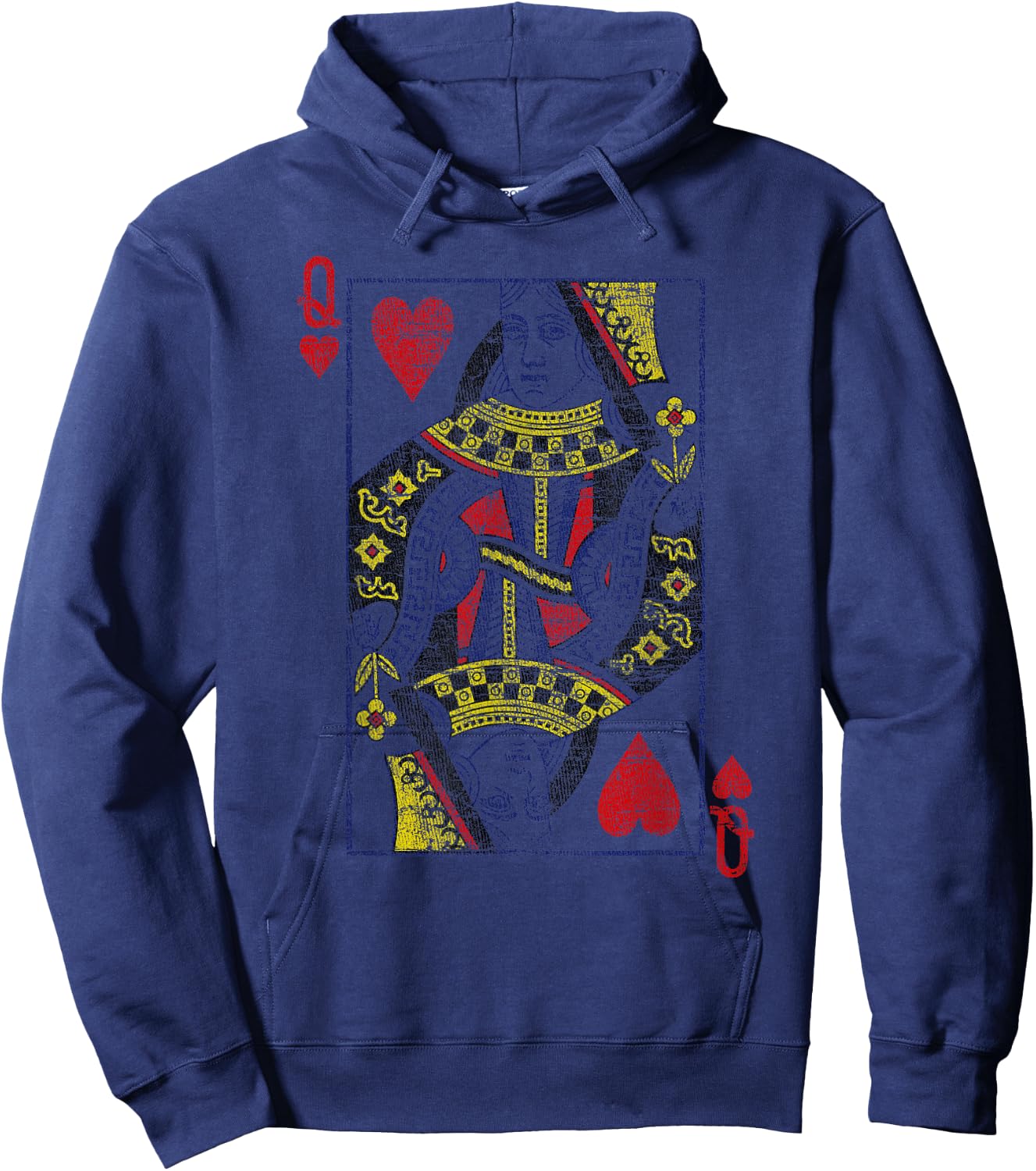 Queen of Hearts Playing Card Costume Poker Distressed Small Hoodie - Hoodie | Navy