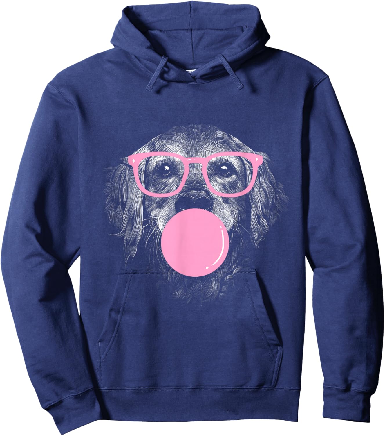 Dog Drawing - Realistic Dog with Glasses and Chewing Gum Hoodie - Hoodie | Navy