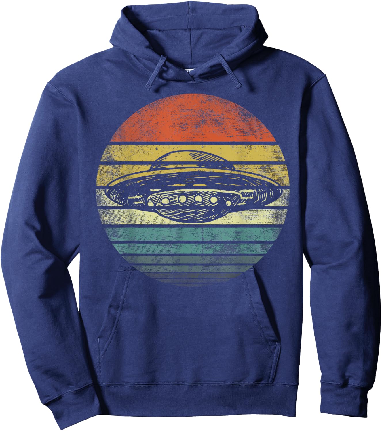 UFO Gifts Retro Sunset Funny Alien UFO Hunter Silhouette Hoodie - Hoodie | Navy
