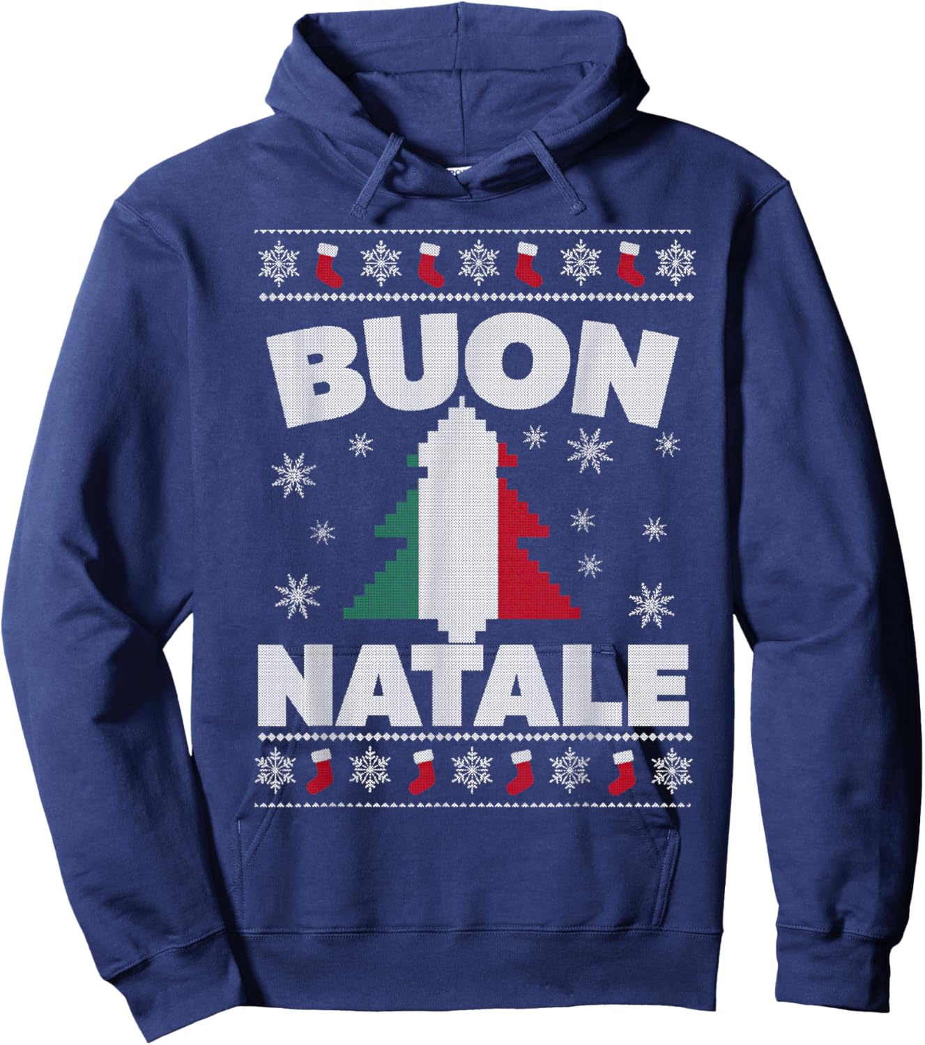 Buon Natale Merry Christmas Tree Italian Ugly Xmas Sweater Hoodie - Hoodie | Navy