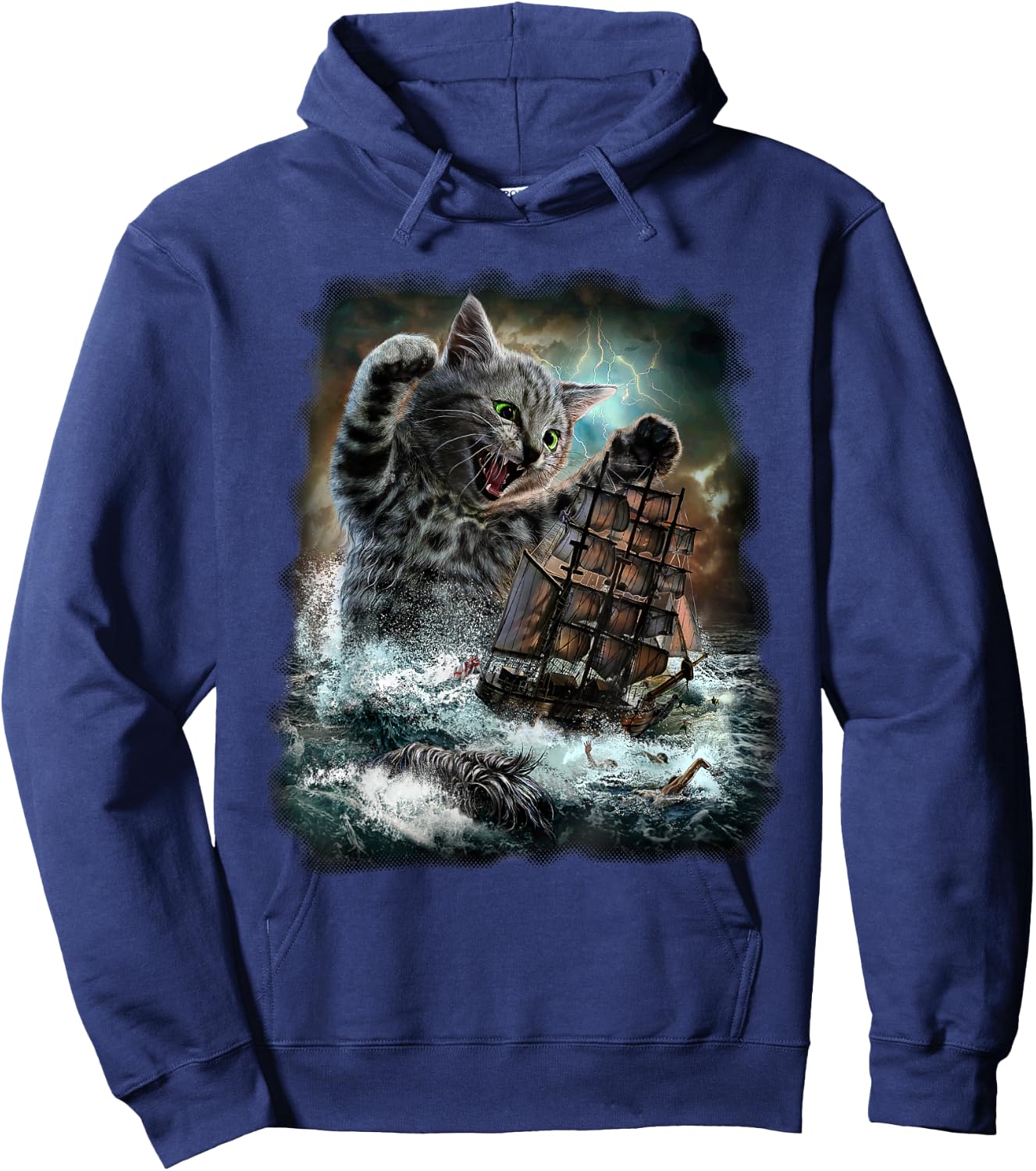 Monster Tabby Cat Ambush Battle Ship Hoodie - Hoodie | Navy