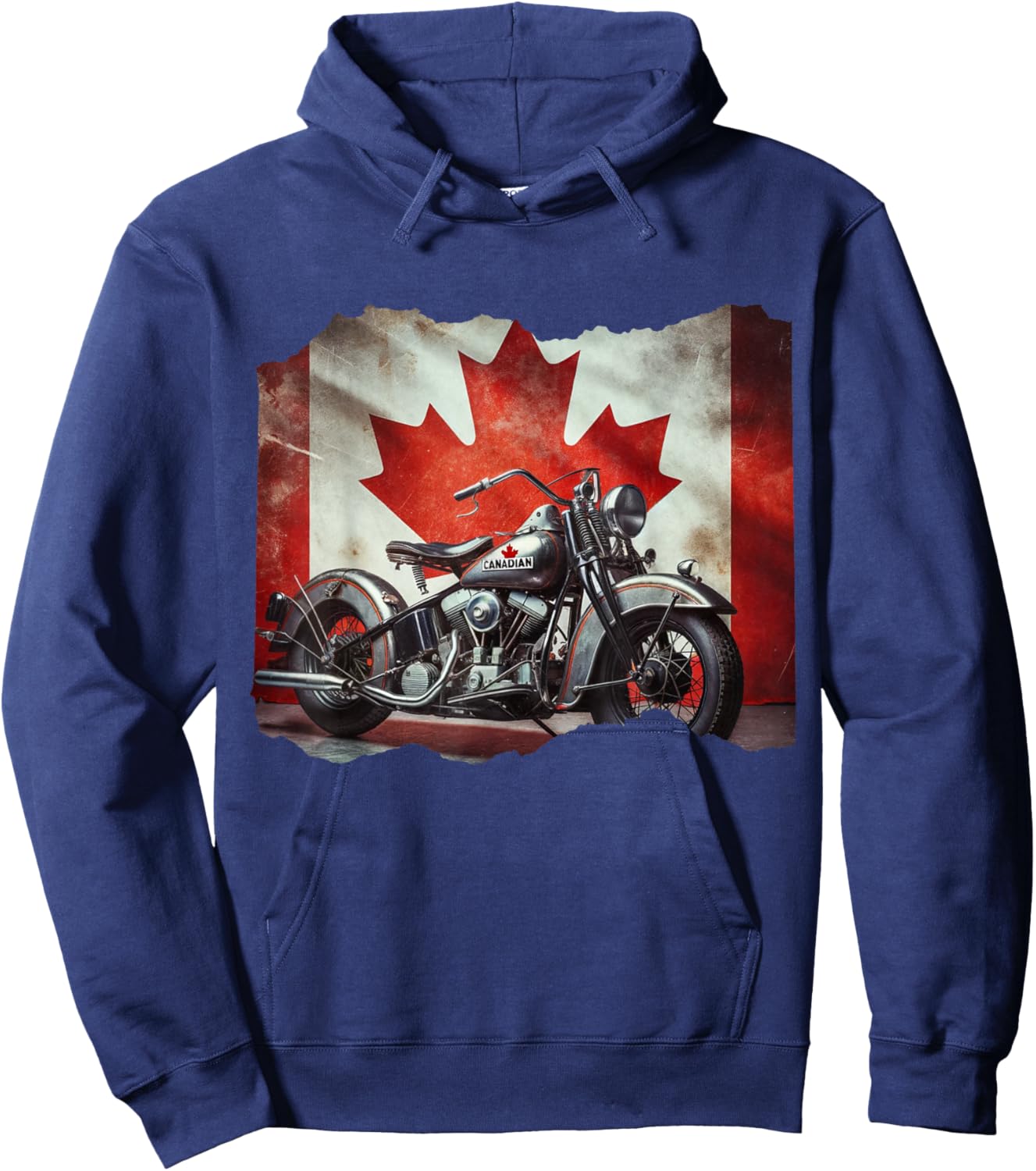 Retro Vintage Canada Flag Motorcycle Patriotic Biker Hoodie - Hoodie | Navy
