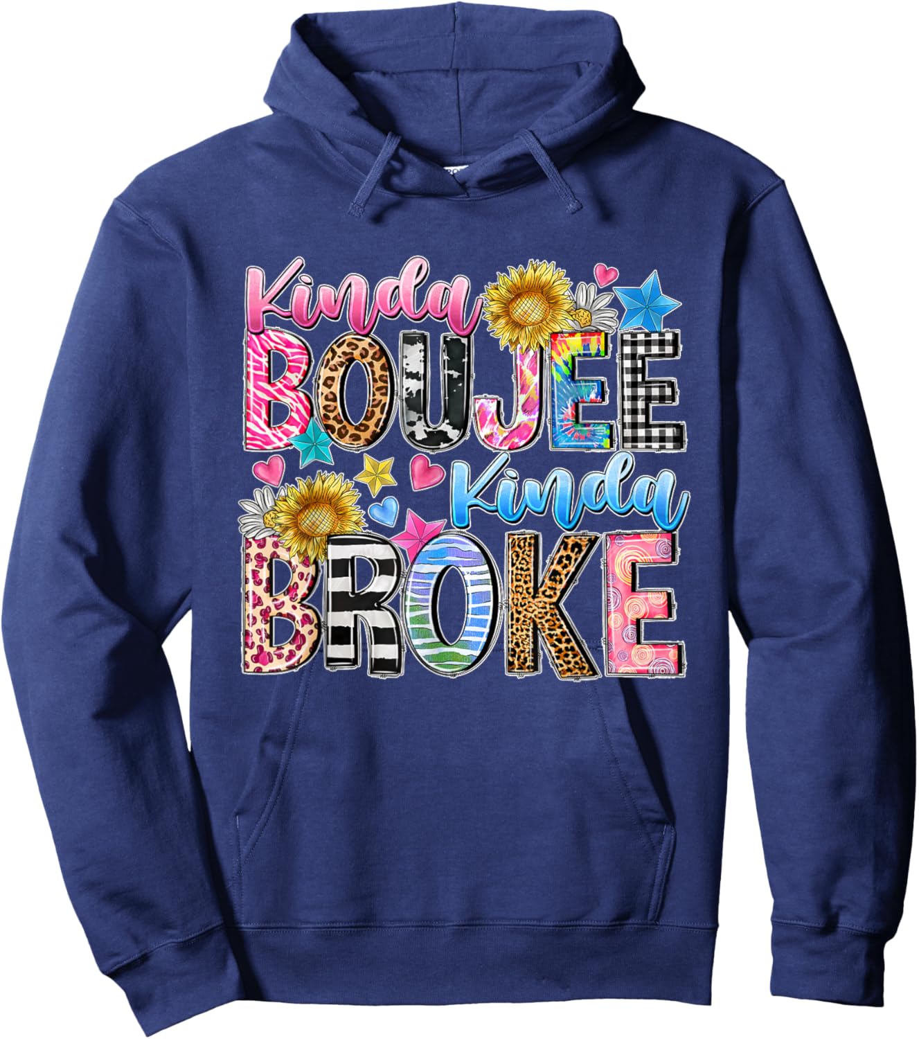Leopard Kinda Boujee Kinda Broke Sunflowers Western Boujee Hoodie - Hoodie | Navy