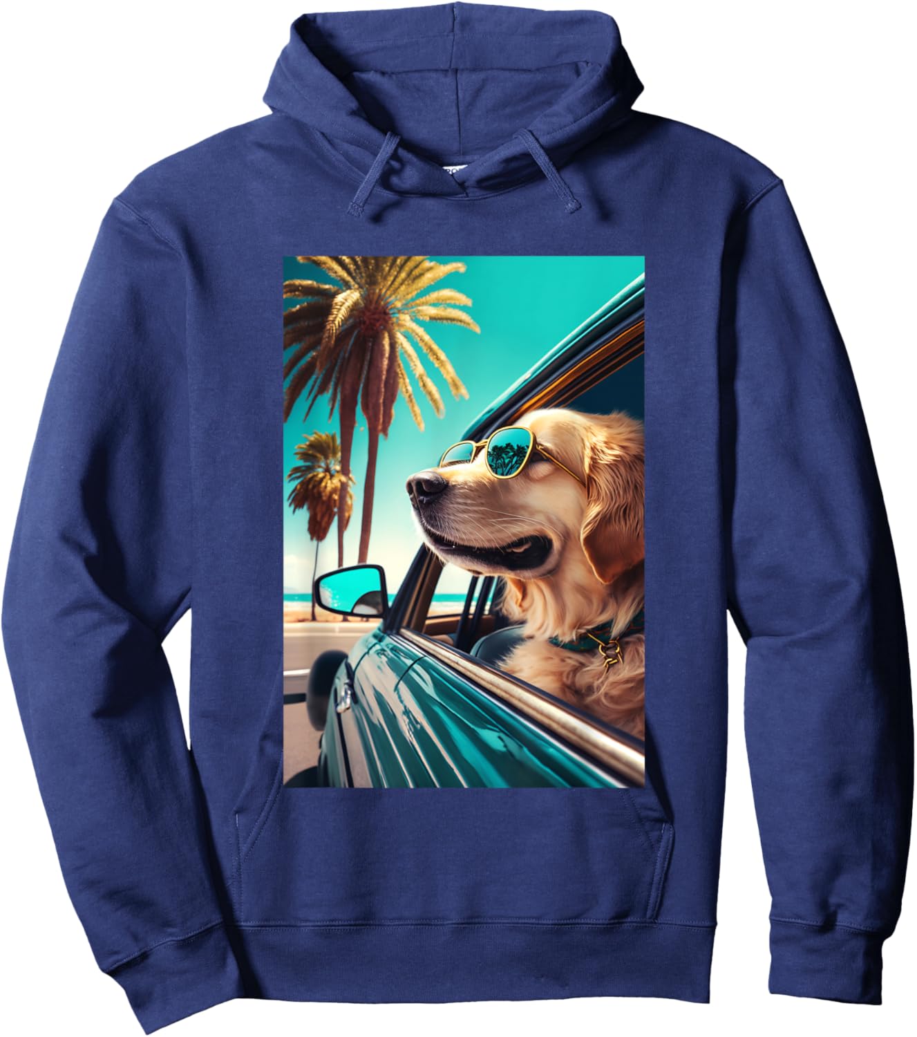 Golden Retriever Sunglasses Beach Palm Trees Summer Dog Hoodie - Hoodie | Navy