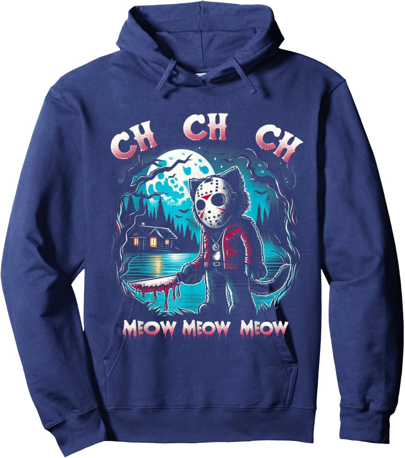 Ch Ch Ch Meow Meow Funny Cat Friday Halloween Hoodie - Hoodie | Navy
