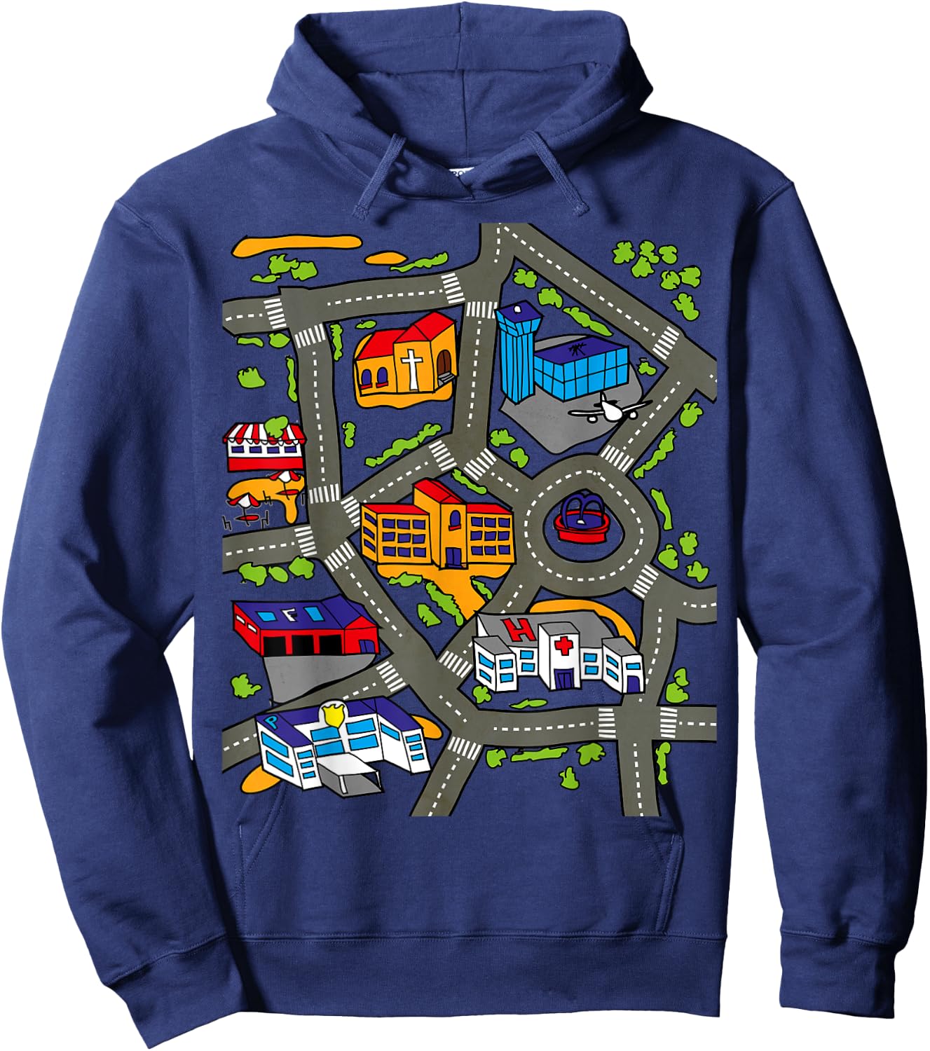 Car Play Mat Race Track Road Map Rug Design Illustration Hoodie - Hoodie | Navy