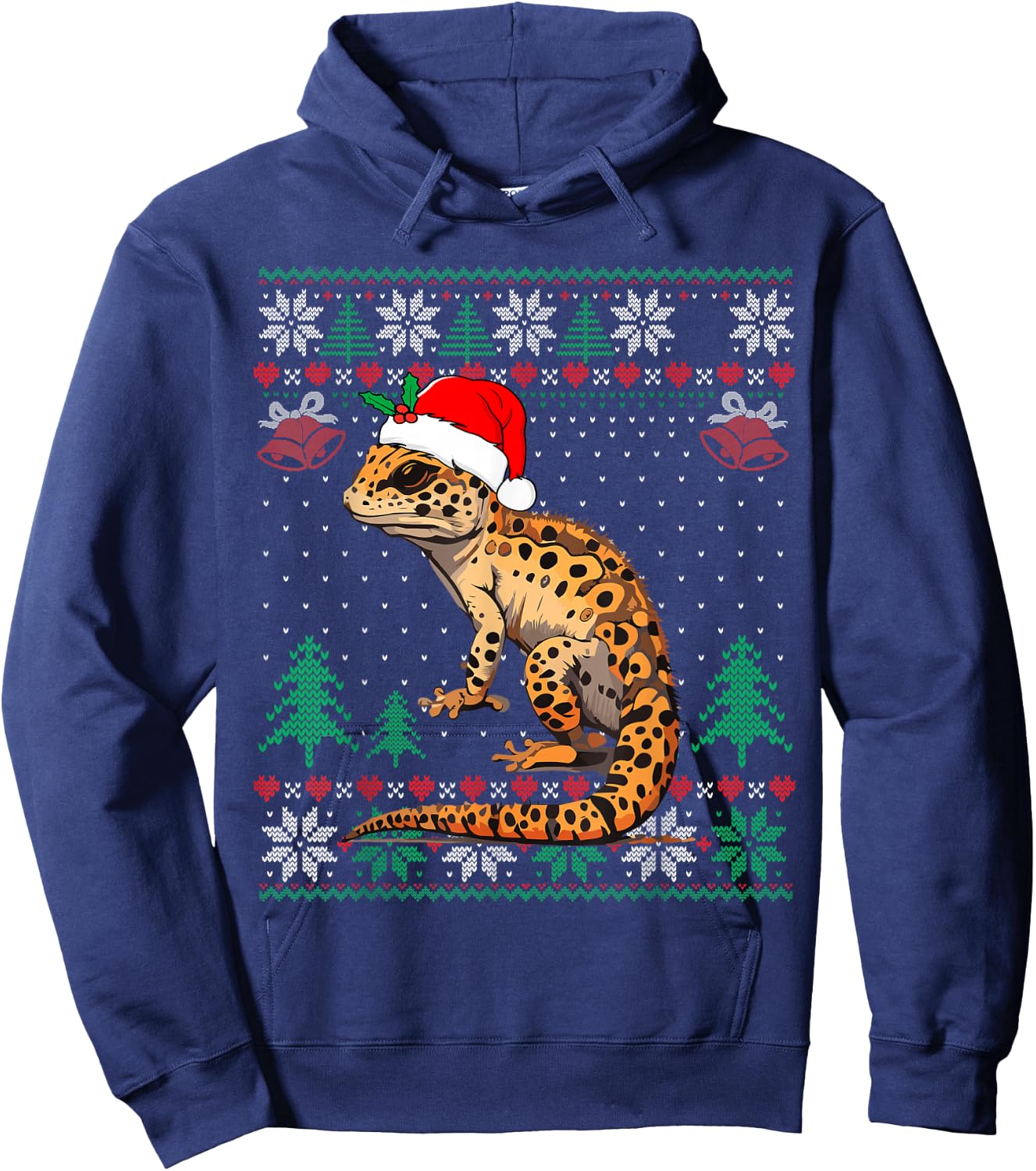 Ugly Christmas Pajama Sweater Leopard Gecko Animals Lover Hoodie - Hoodie | Navy