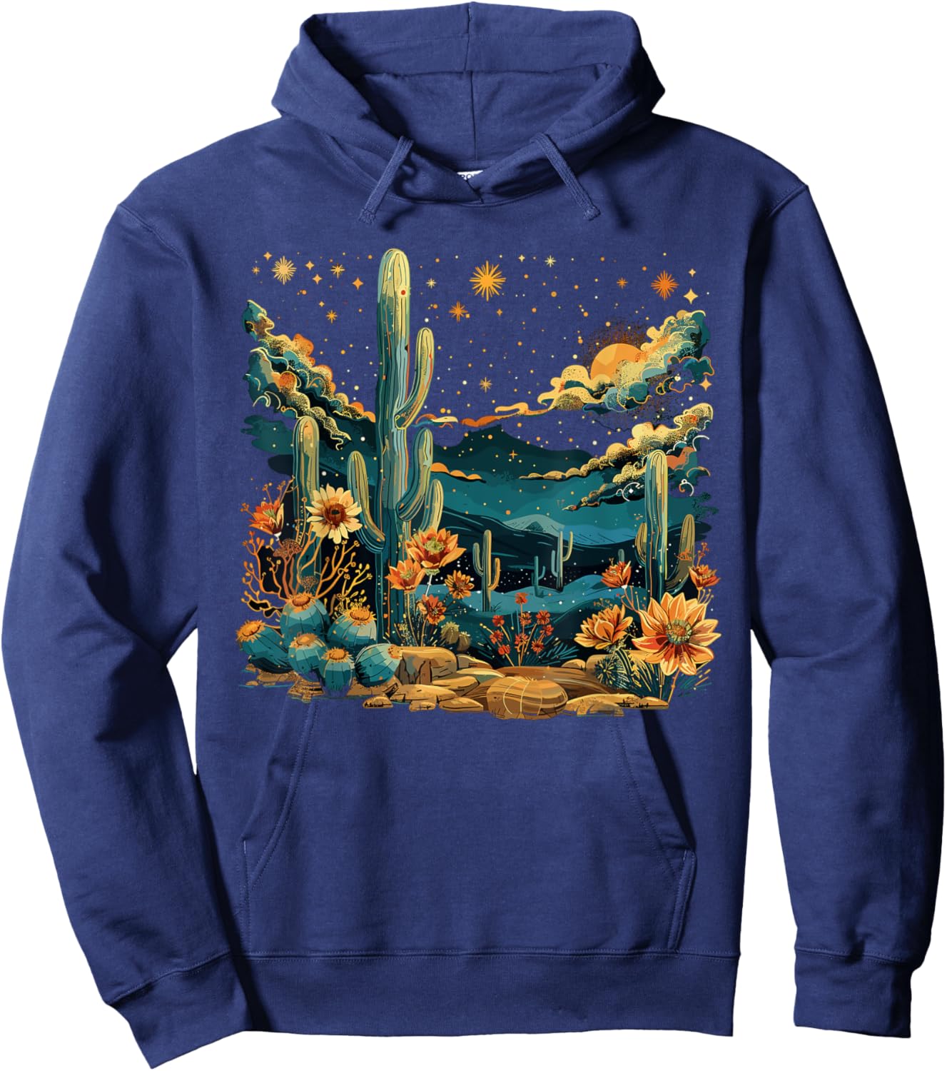Saguaro Cactus Desert Art Moon Nature Hoodie - Hoodie | Navy