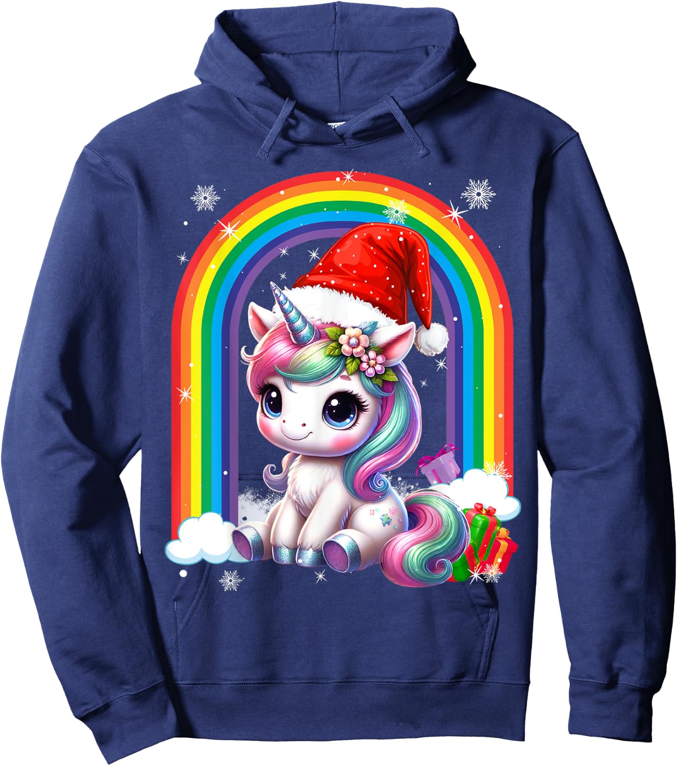 Unicorn Girls Christmas 2025 Women Kids Santa Unicorn Xmas Hoodie - Hoodie | Navy