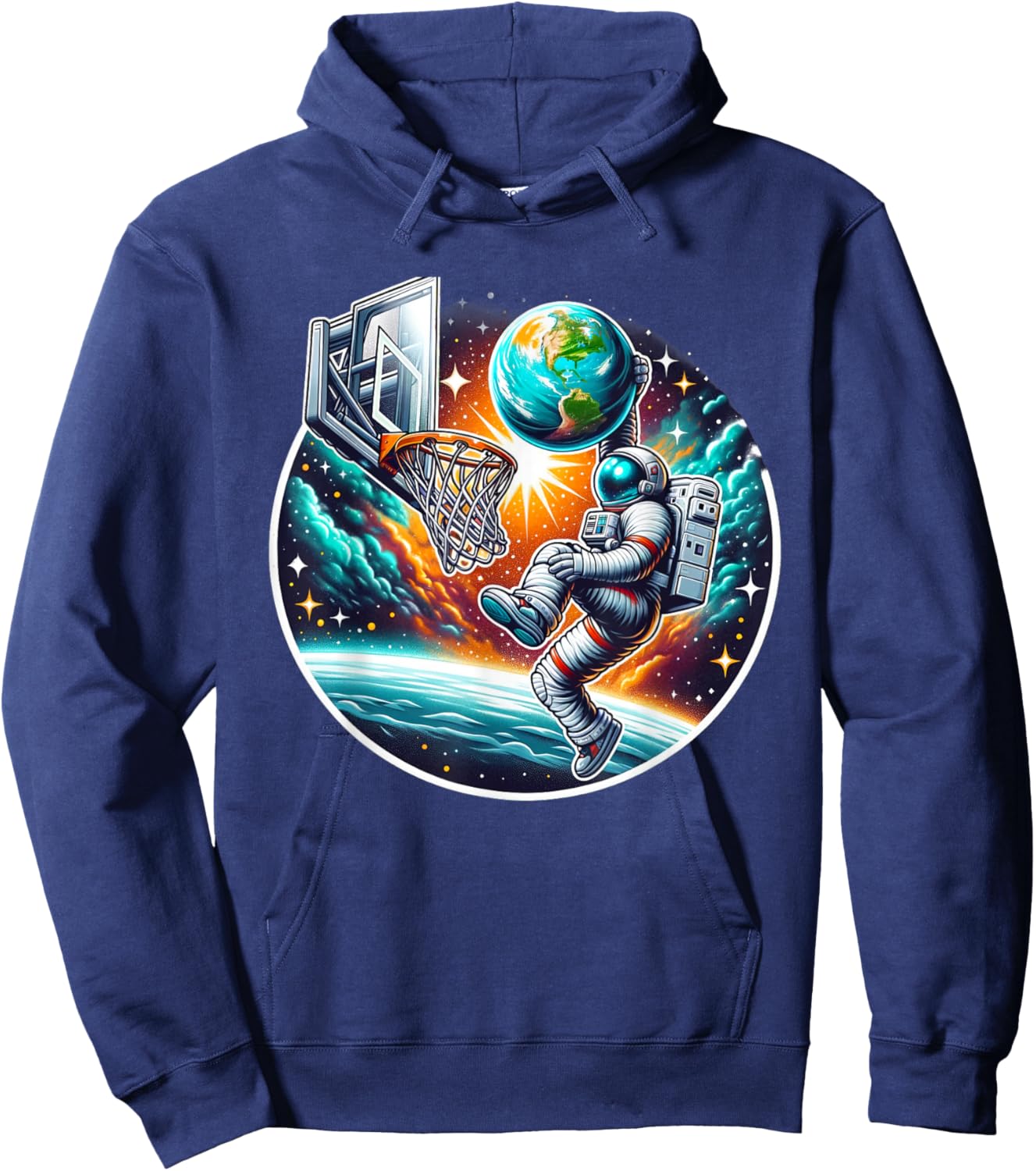 Astronaut Slam Dunking Planet Earth Basketball Lover Hoodie - Hoodie | Navy