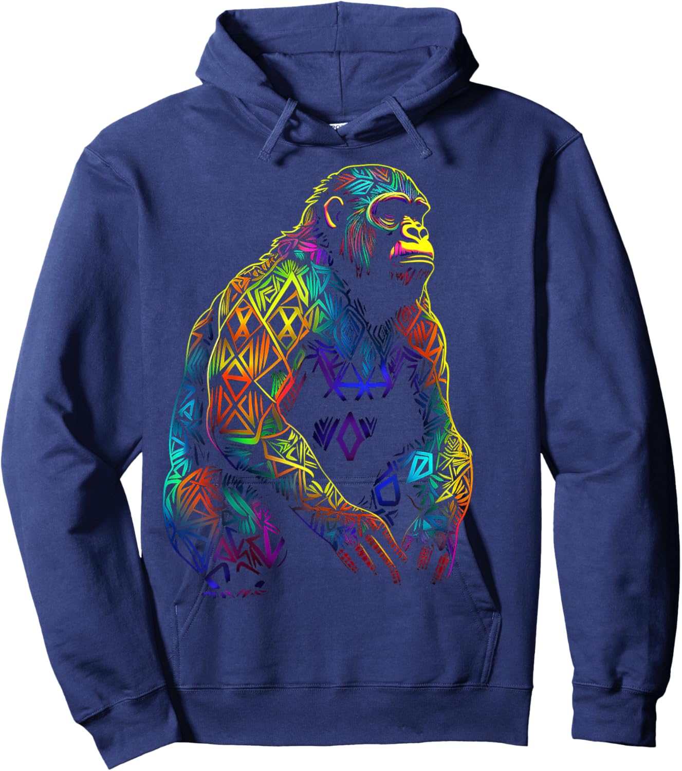 Gorilla Artwork Mandala Animal Colorful Art Graphic Monkey Hoodie - Hoodie | Navy