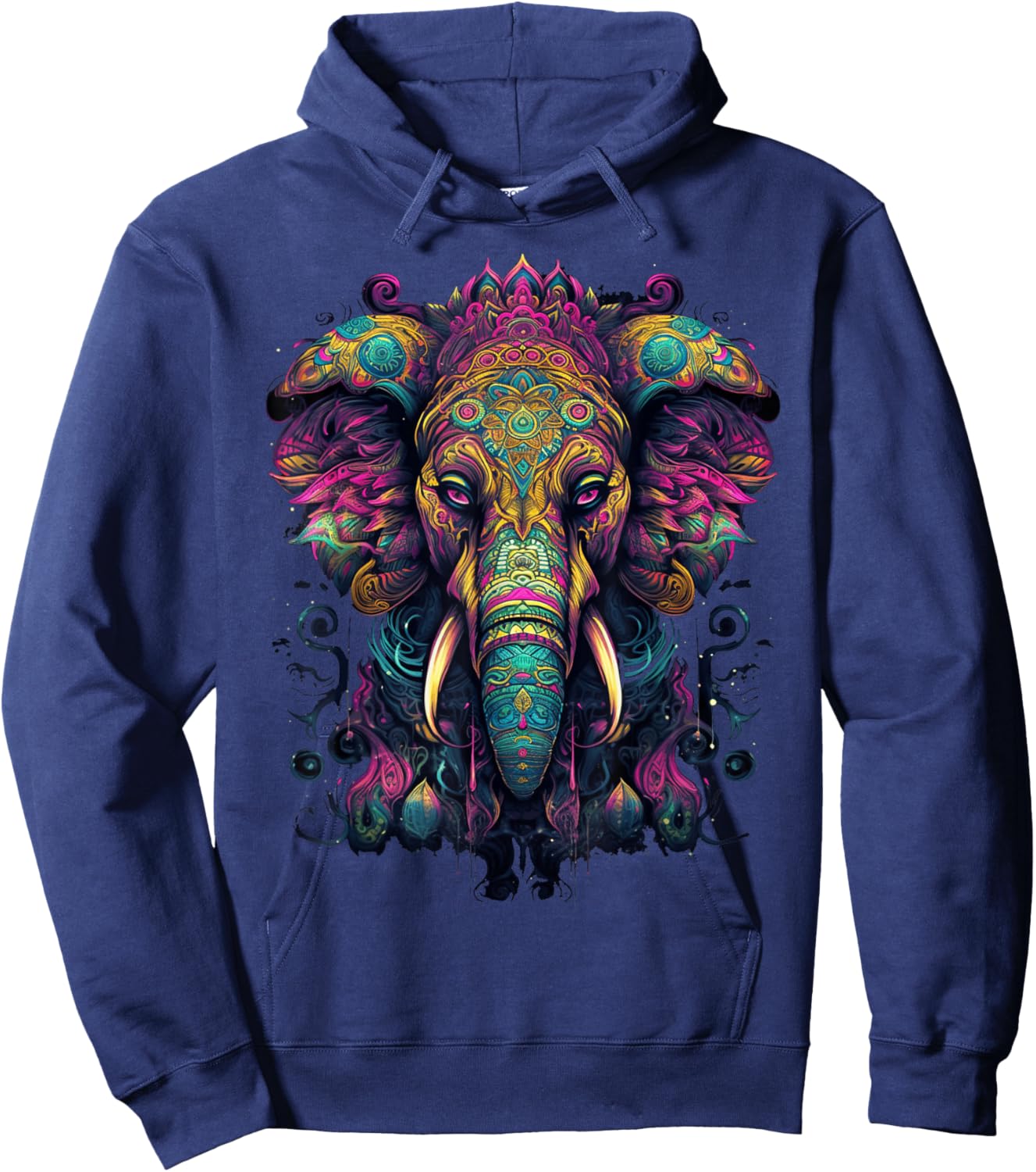 Colorful Elephant | Psychedelic Art Trippy Hippie Men Women Hoodie - Hoodie | Navy
