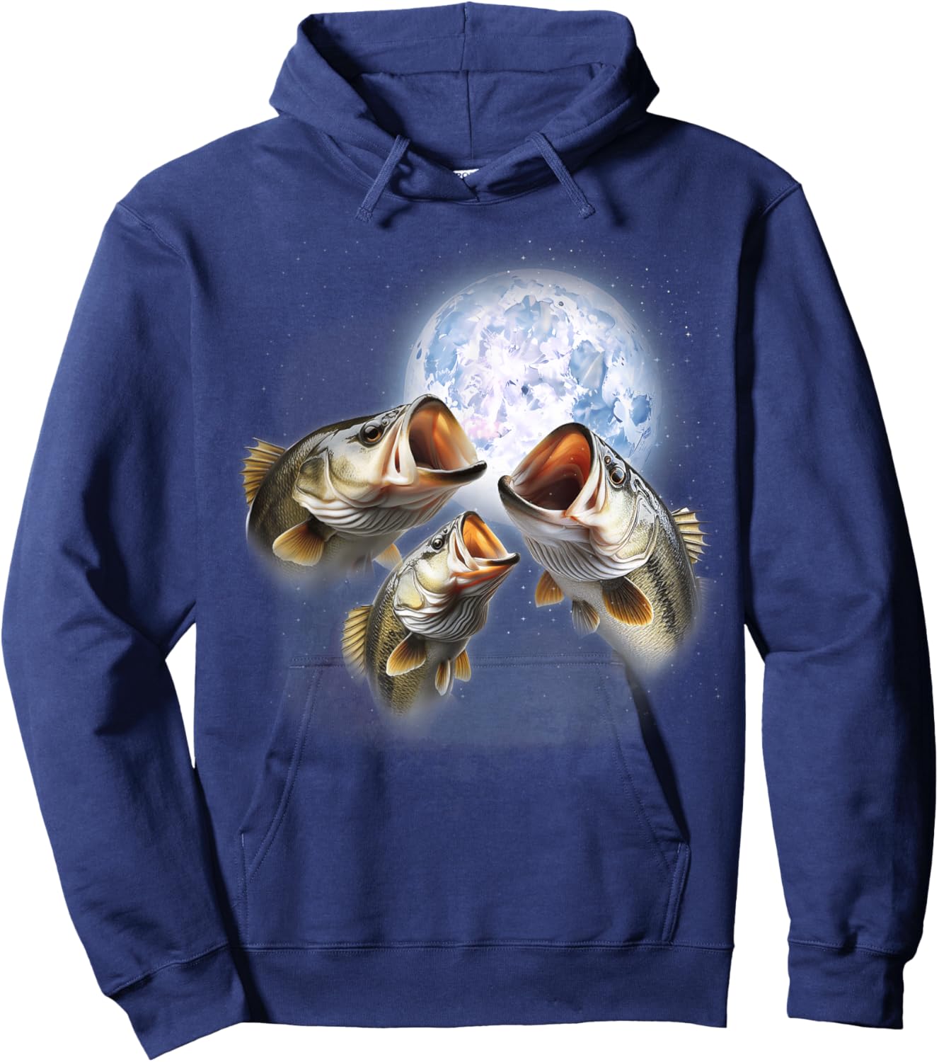 3 Bass Fish At The Moon Funny Bass Fishing Lover Fisherman Hoodie - Hoodie | Navy