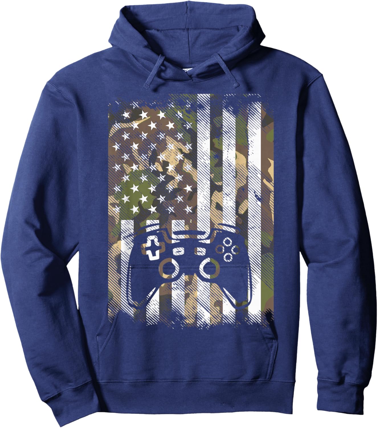 Camo US Flag Gamer Controller Patriotic Men Boys Kids Youth Hoodie - Hoodie | Navy