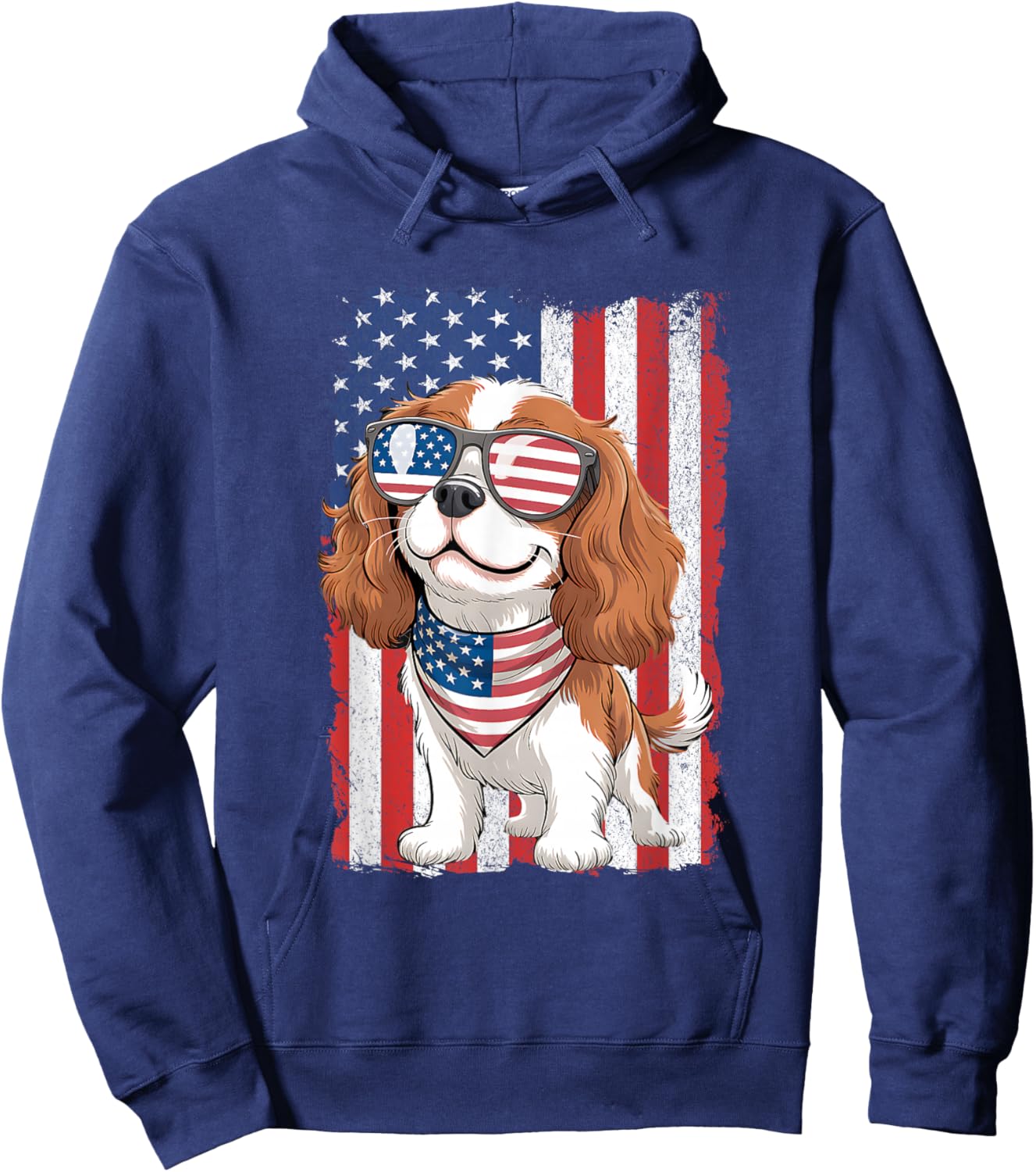 Cavalier King Charles Spaniel 4th of July Patriotic USA Flag Hoodie - Hoodie | Navy