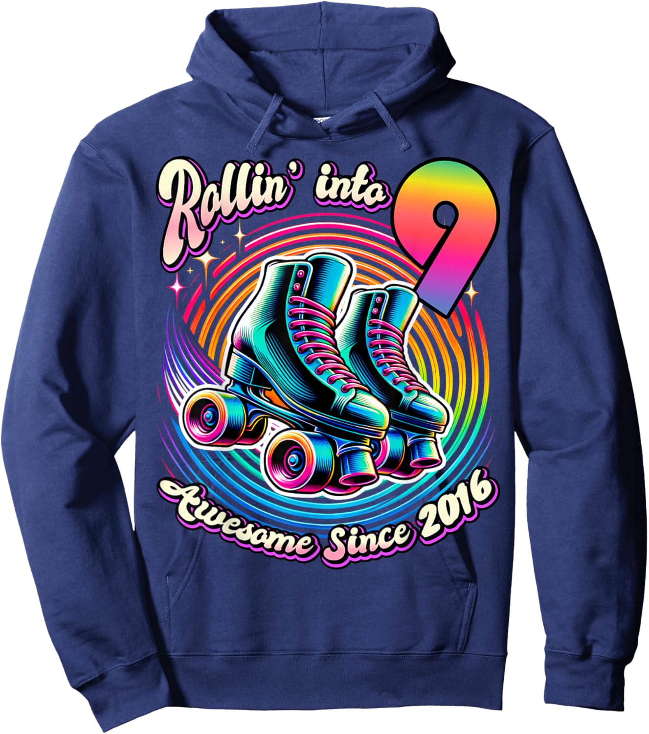 Birthday Roller Skating 9th Girls Rollin into 9 Skate Party Hoodie - Hoodie | Navy
