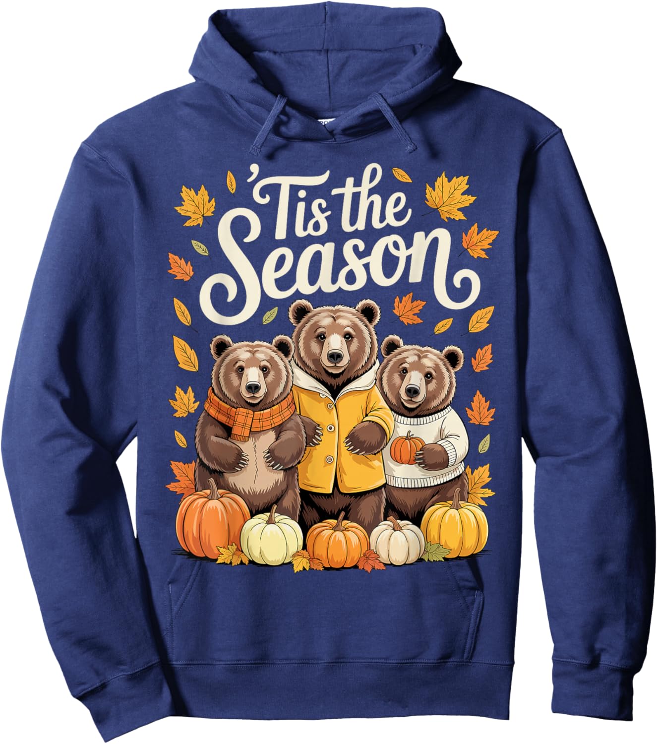 Tis The Season Grizzly Bear Fall Autumn Pumpkin Hoodie - Hoodie | Navy