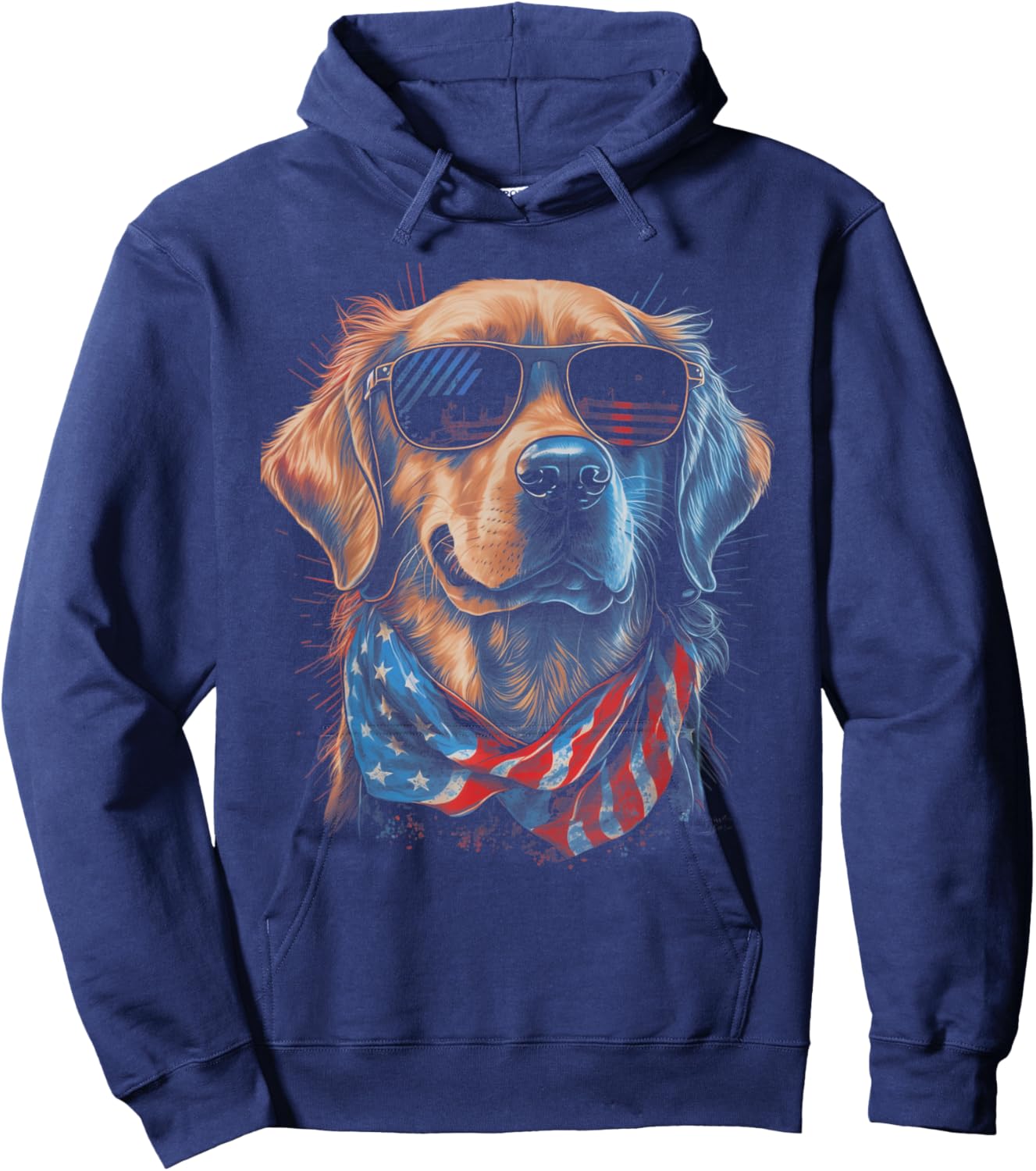 American Flag USA America 4th Of July Dog -Golden Retriever Hoodie - Hoodie | Navy